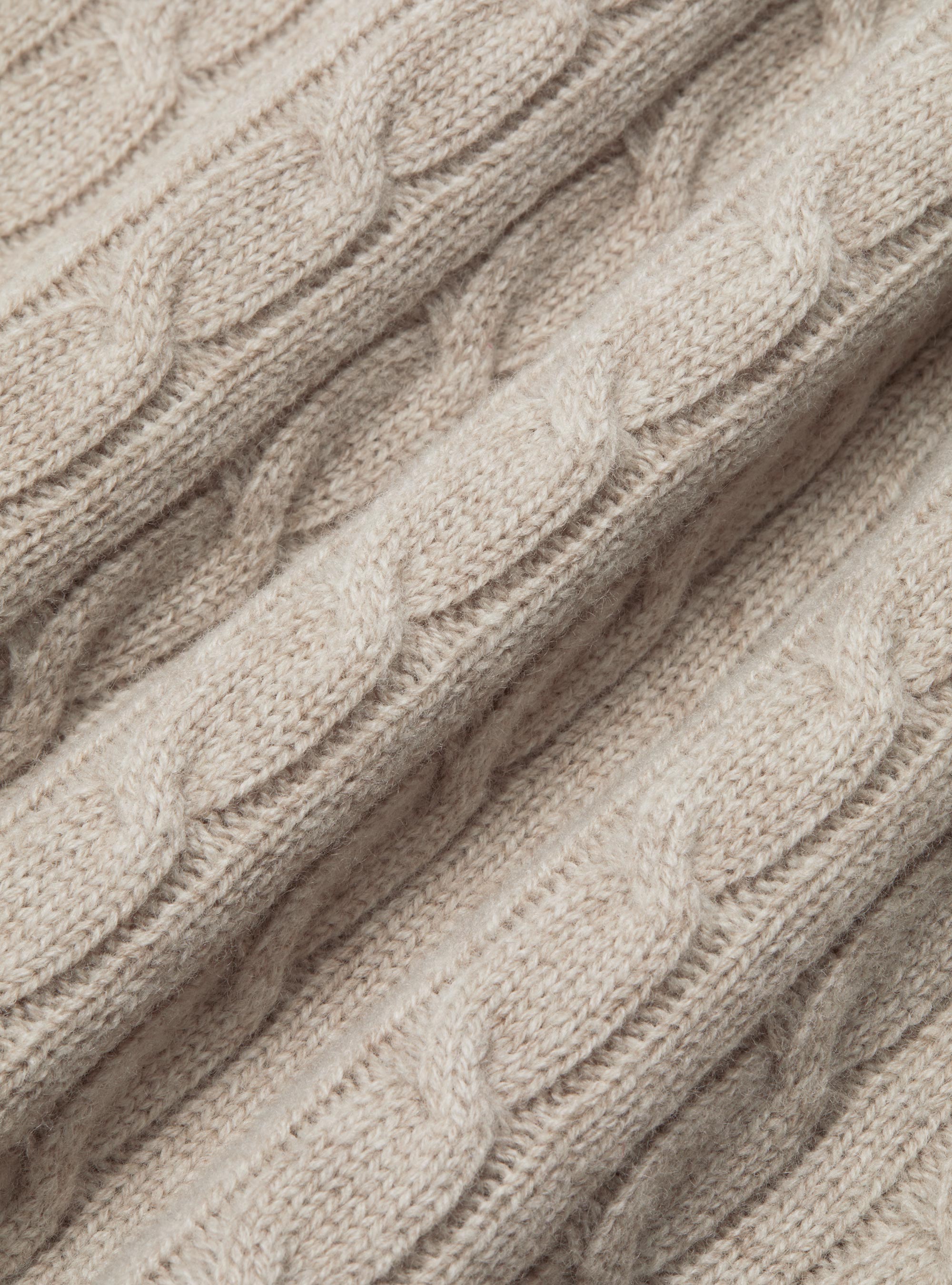 Maglia girocollo con treccia in lana e cashmere, ECRU