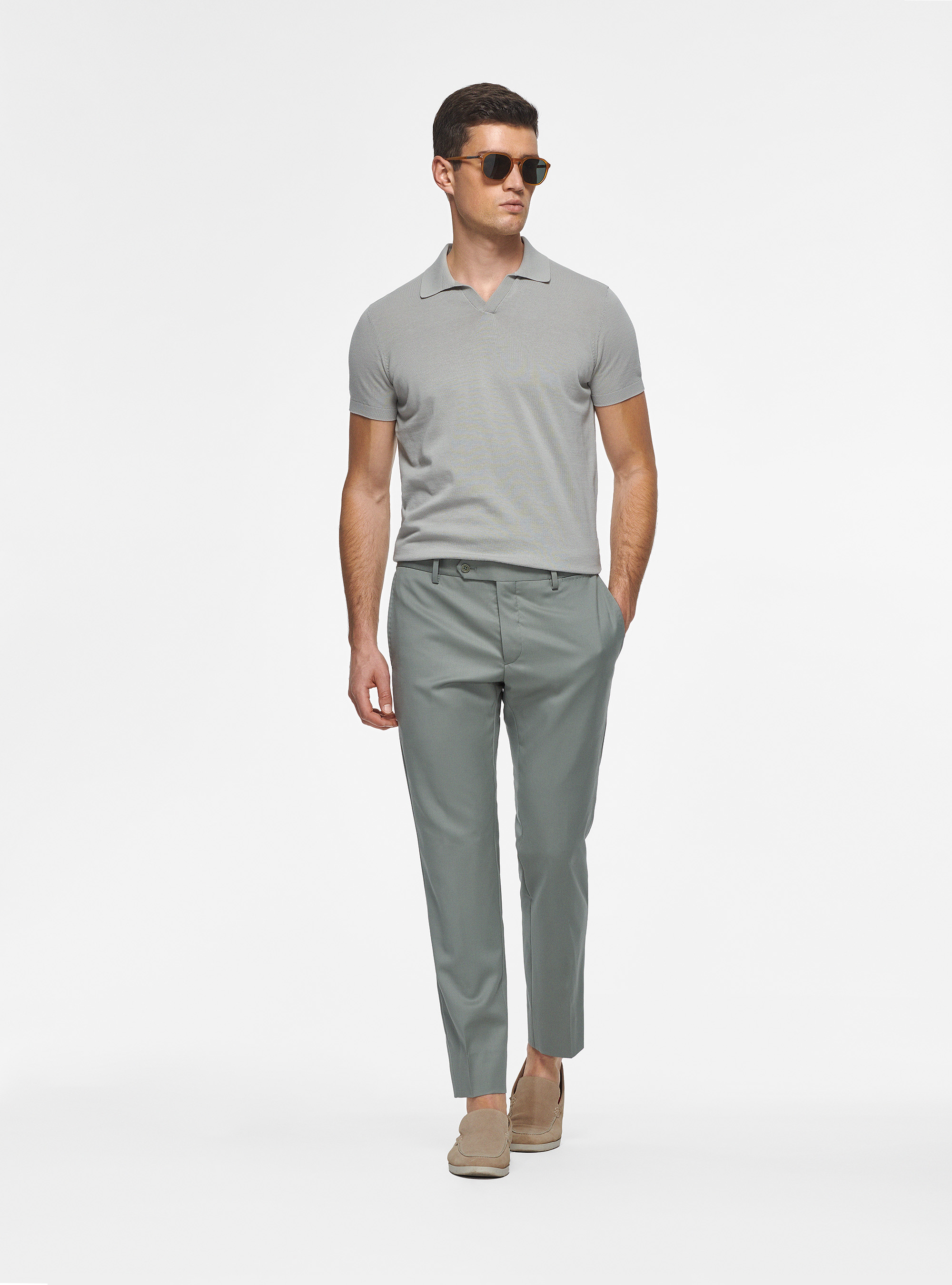 Trousers in pure 110's superfine wool, SALVIA 0602C