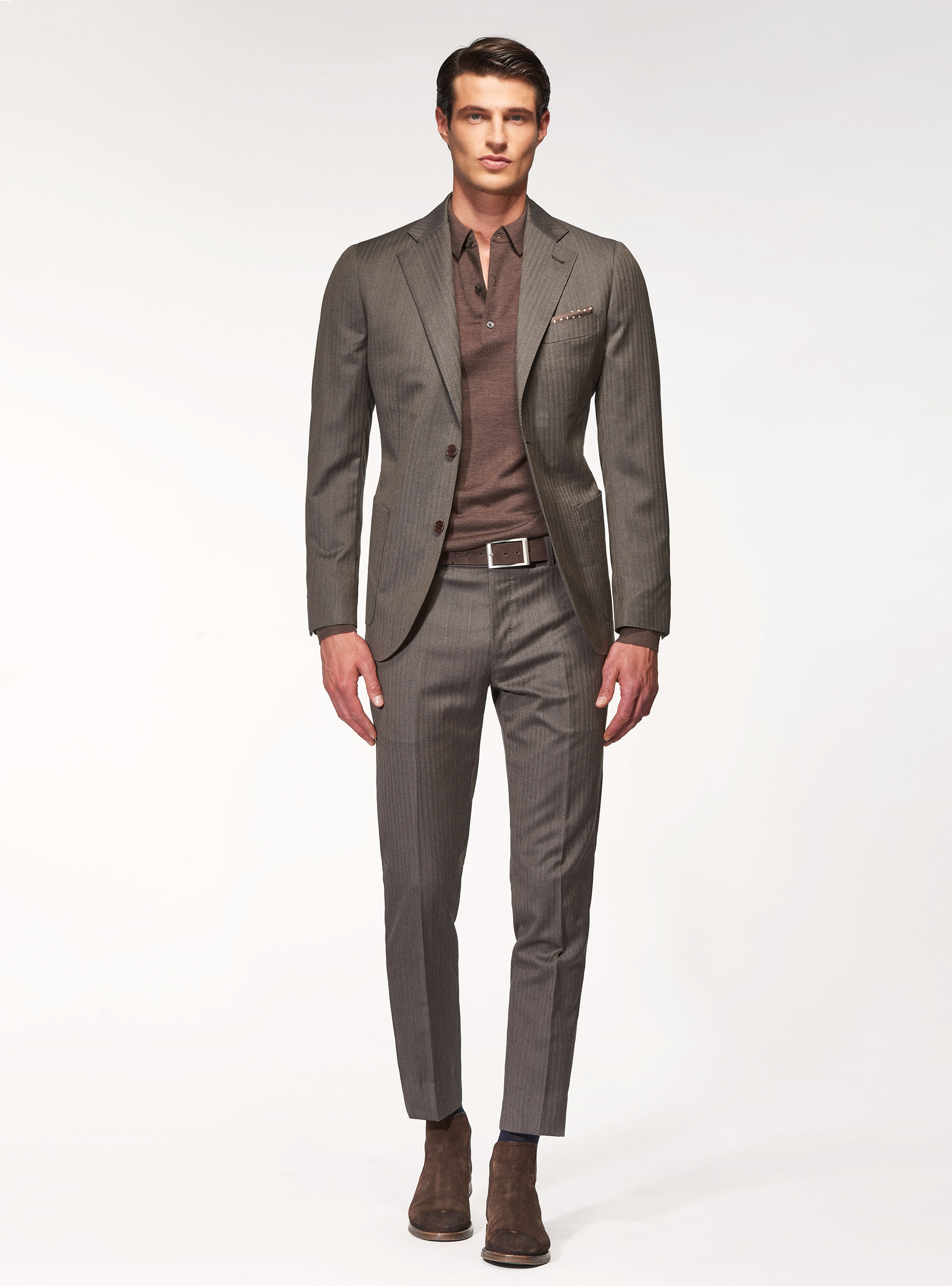 Pantaloni per abito in pura lana spigata superfine 110's Vitale Barberis Canonico, FANGO