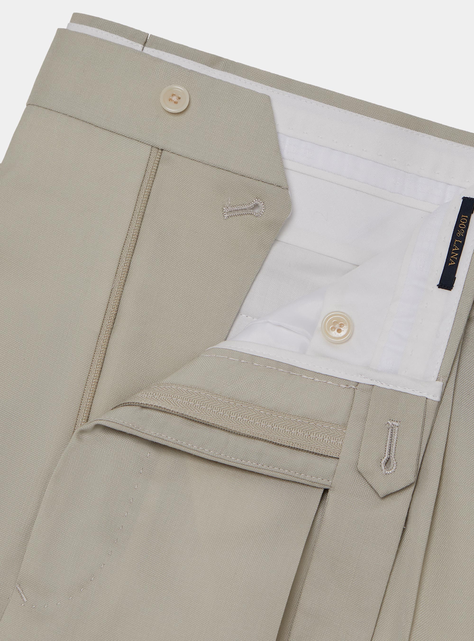 Pantalon à pinces en pure laine, CRÃ ME