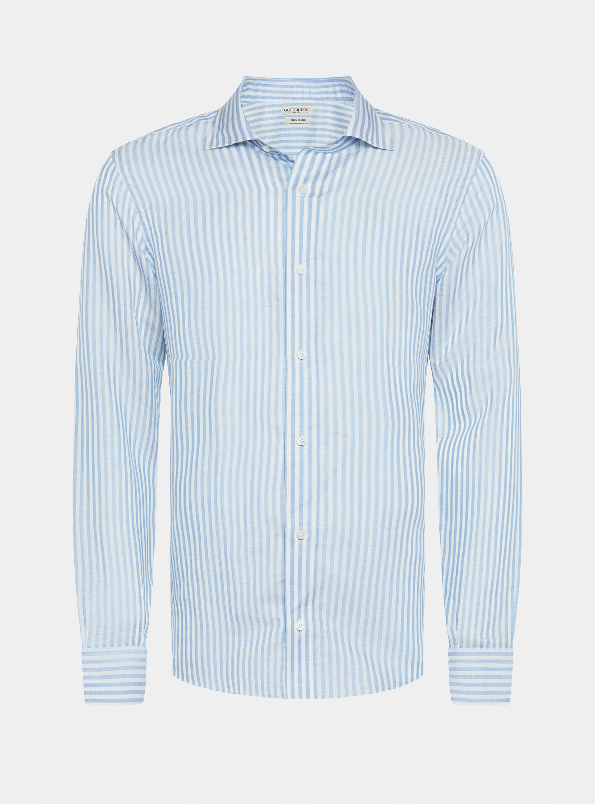 Camisa de rayas en mezcla de lino, CELESTE