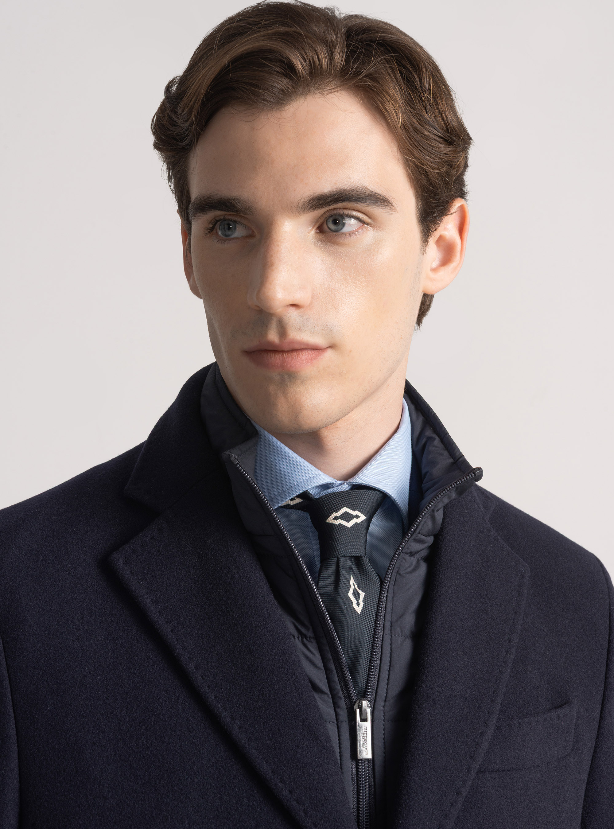 Manteau à bavette en laine mélangée, BLEU MARINE