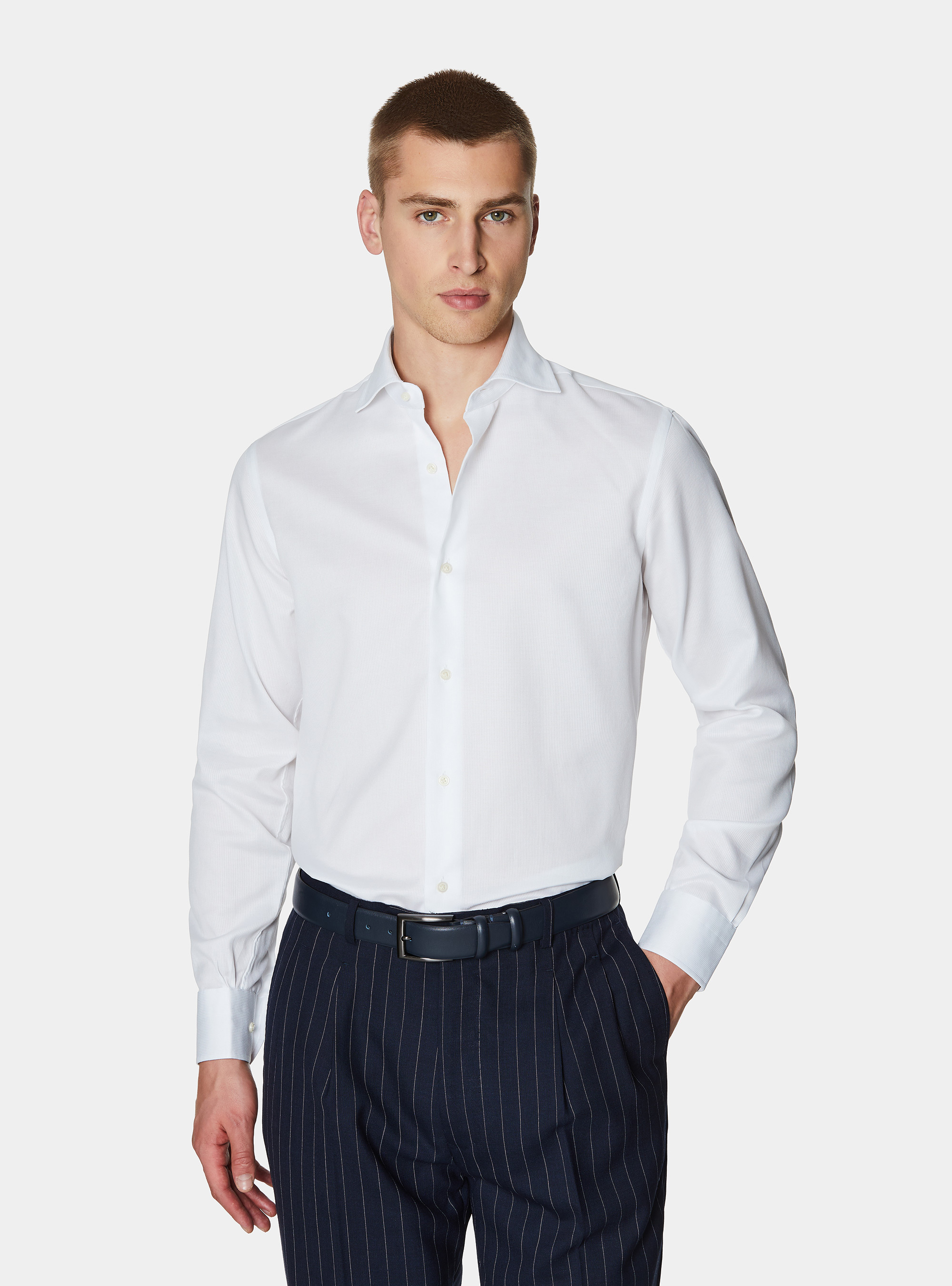 Camicia in cotone operato, BIANCO