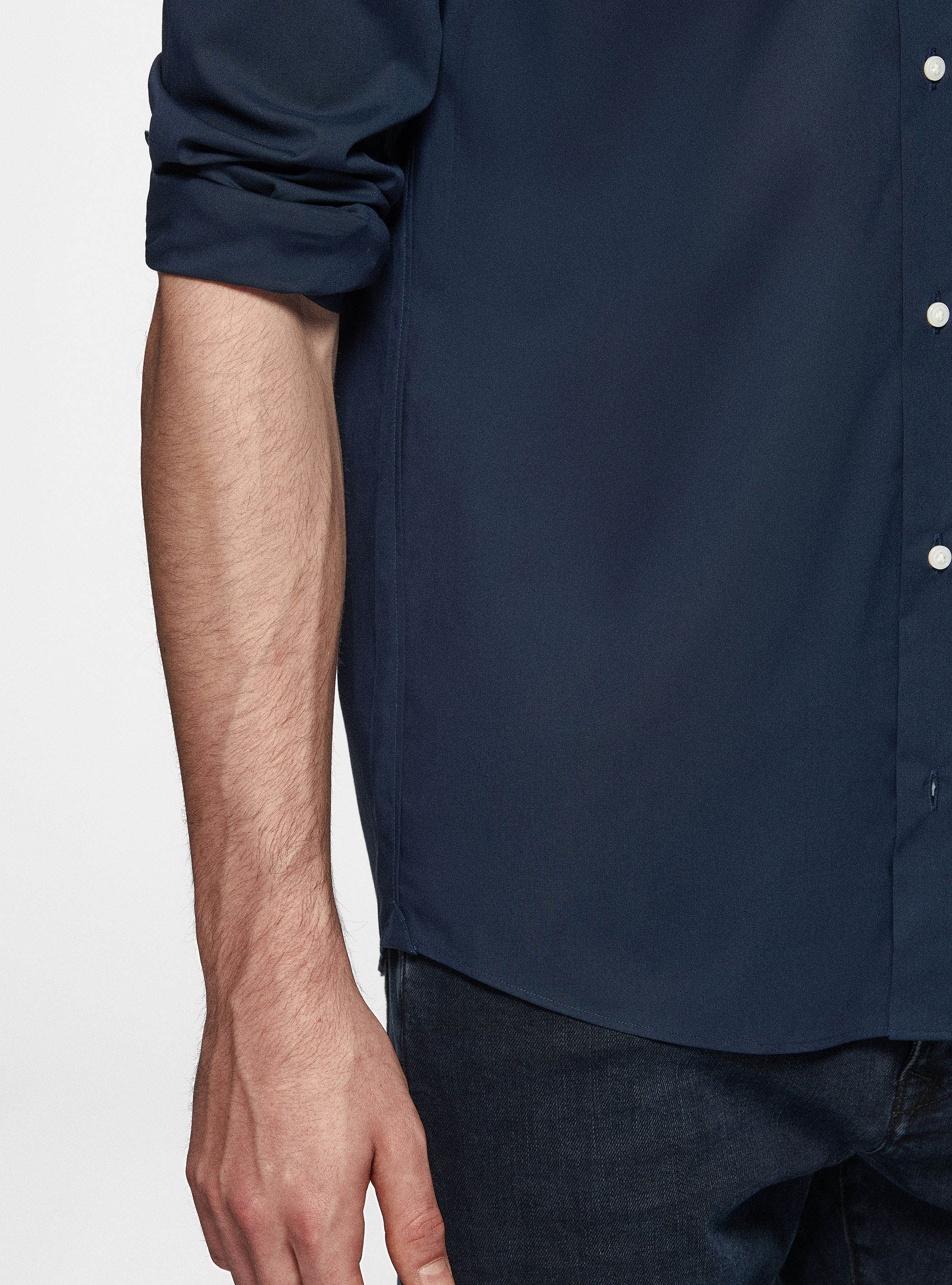 Camicia in popeline stretch, BLU NAVY