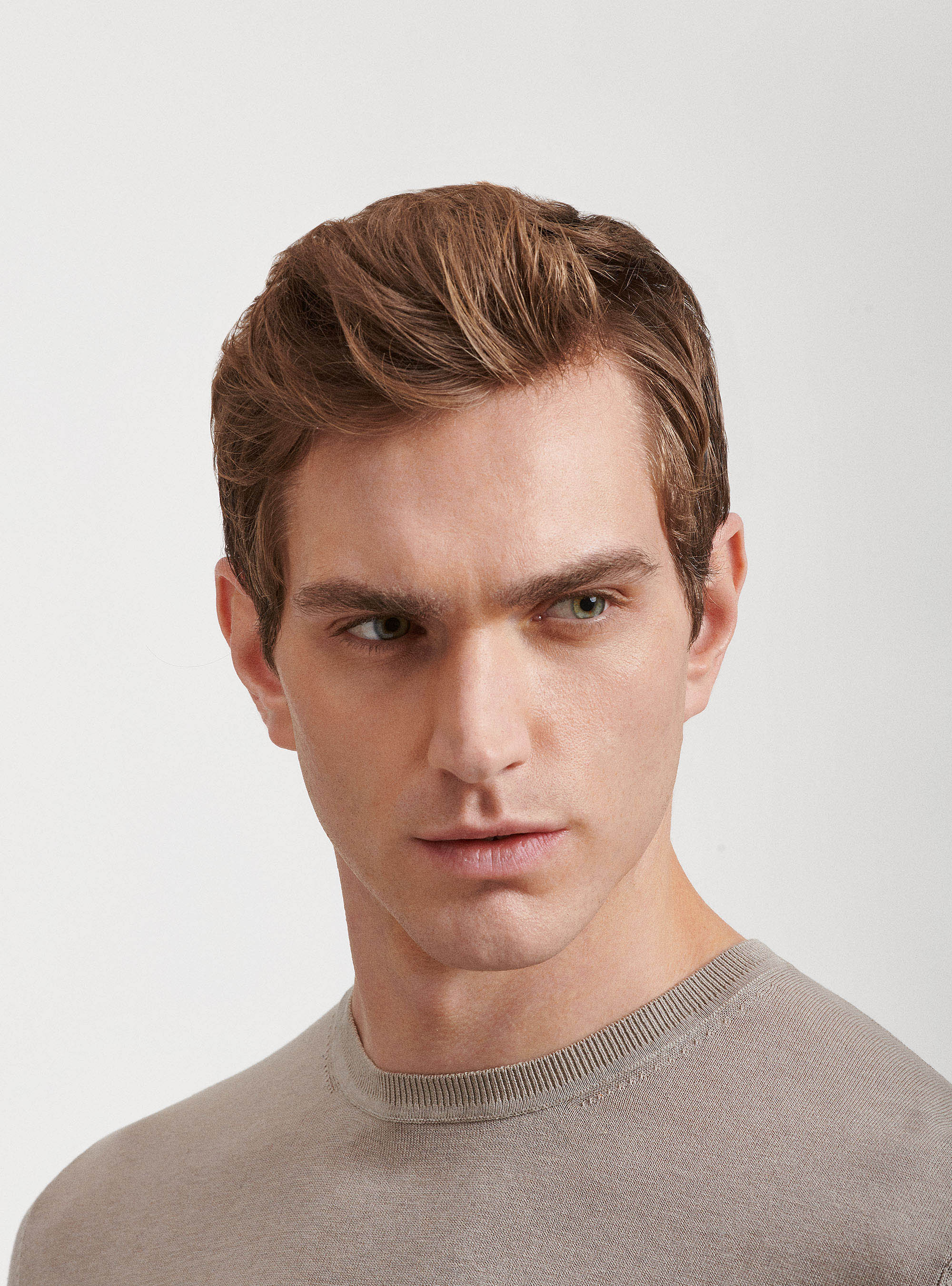 Maglia girocollo in seta e cotone, SABBIA