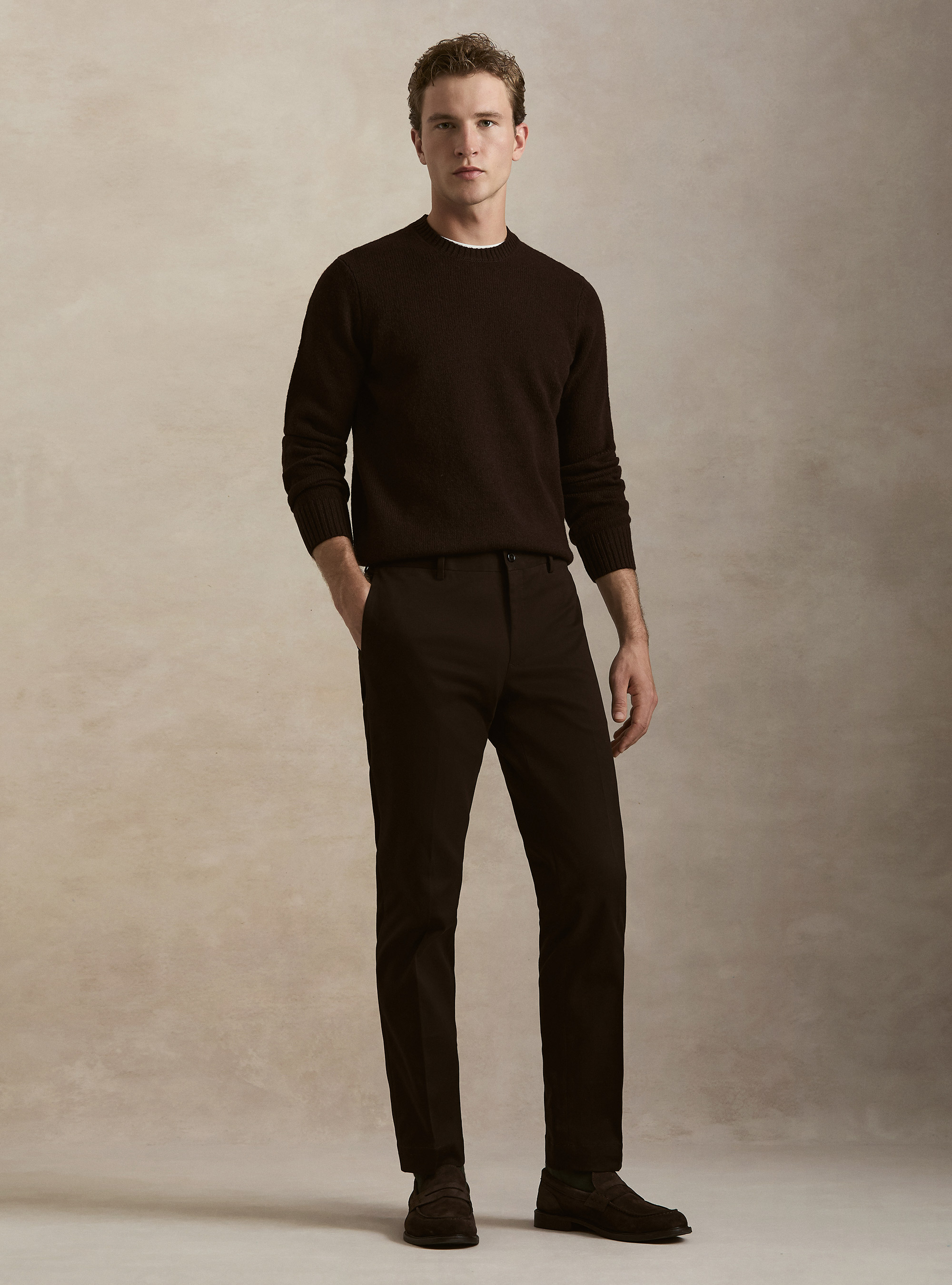 Pantalones de algod&oacute;n esmerilado, MARRON