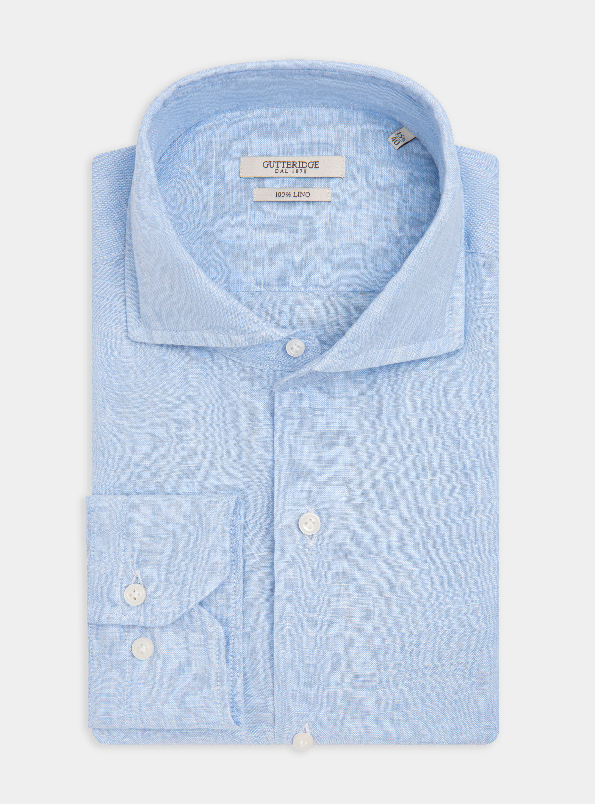 Chemise &agrave; col fran&ccedil;ais en pur lin, BLEU CIEL