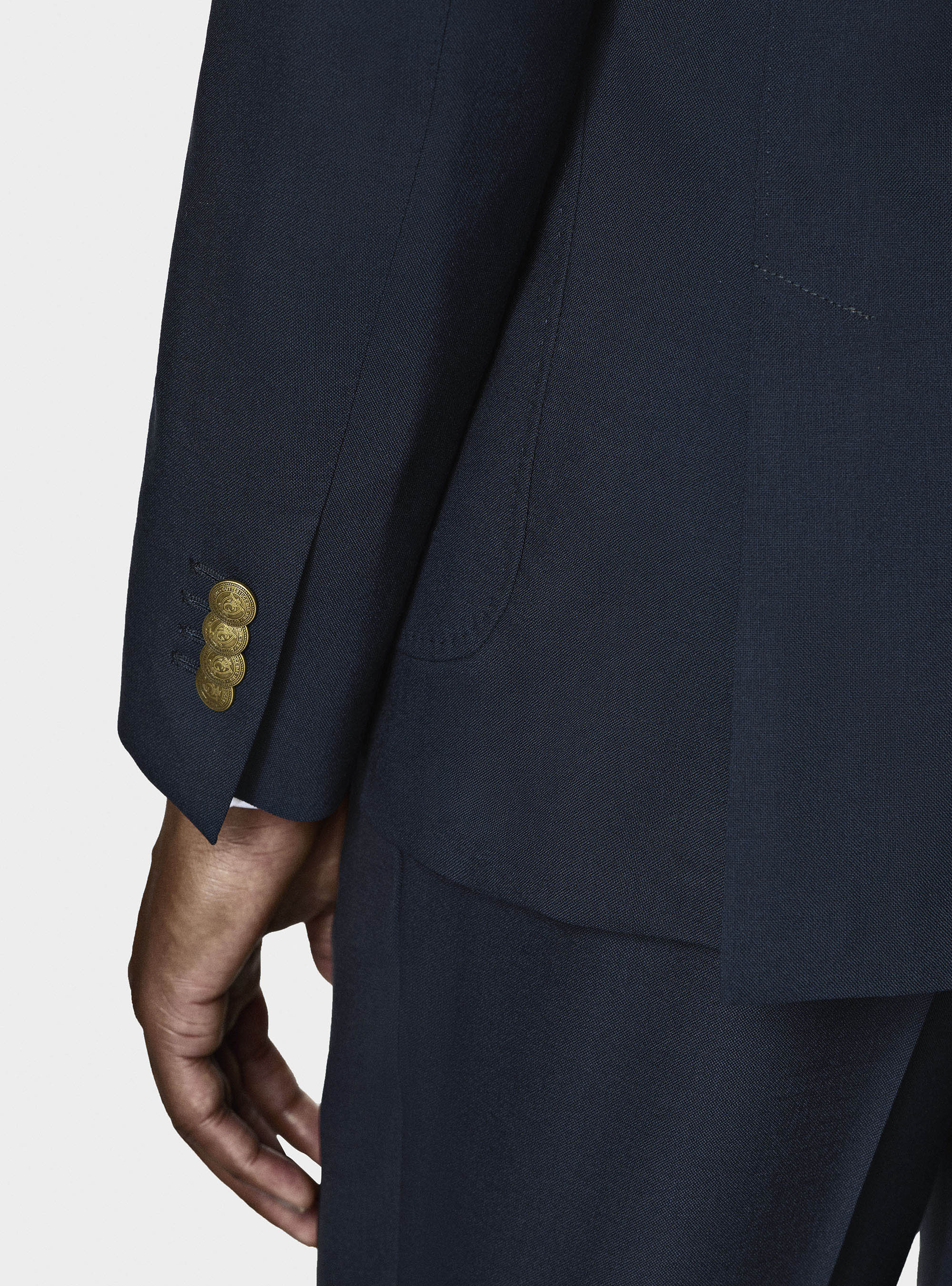 Giacca doppiopetto in lana con bottone metallo, NAVY