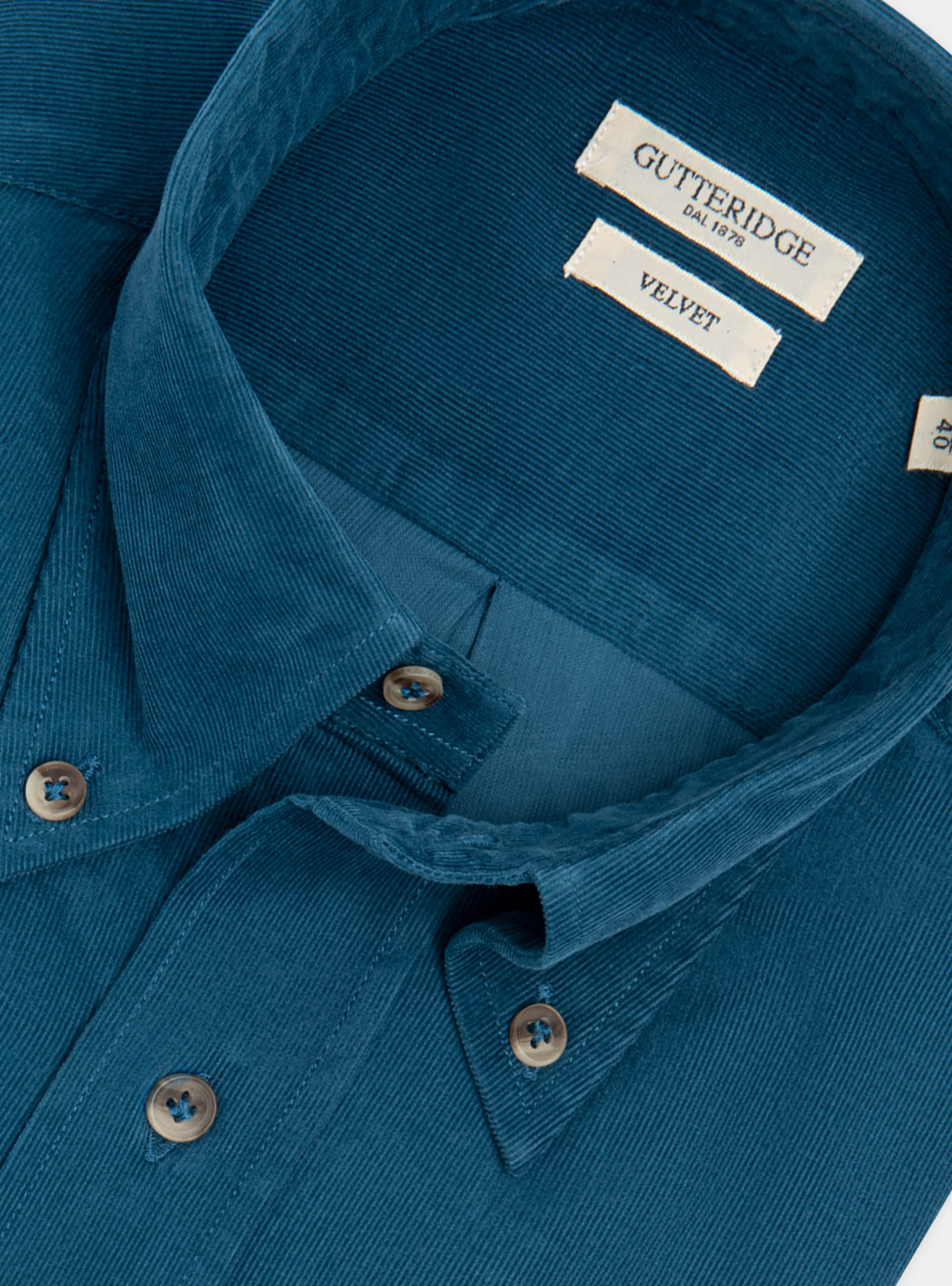 Camicia collo button down in velluto, PETROLIO