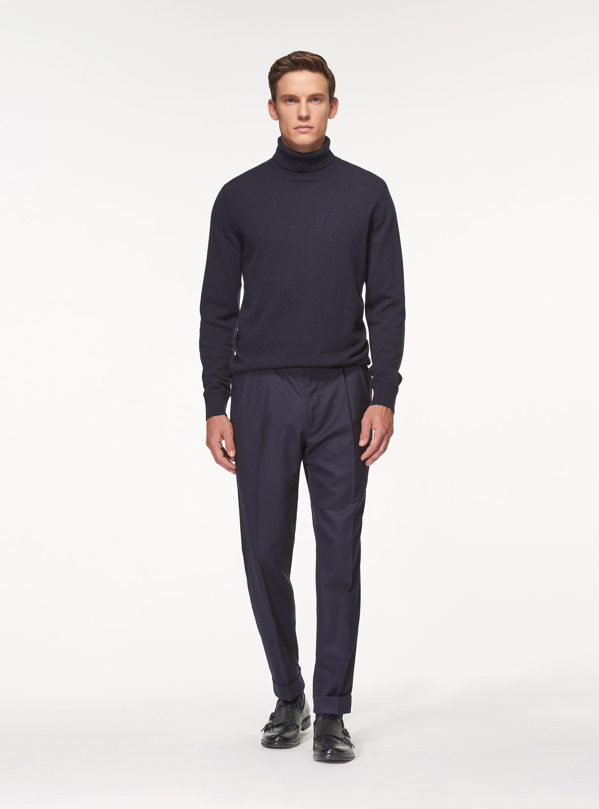 Turtleneck in 100% cashmere, NAVY BLUE