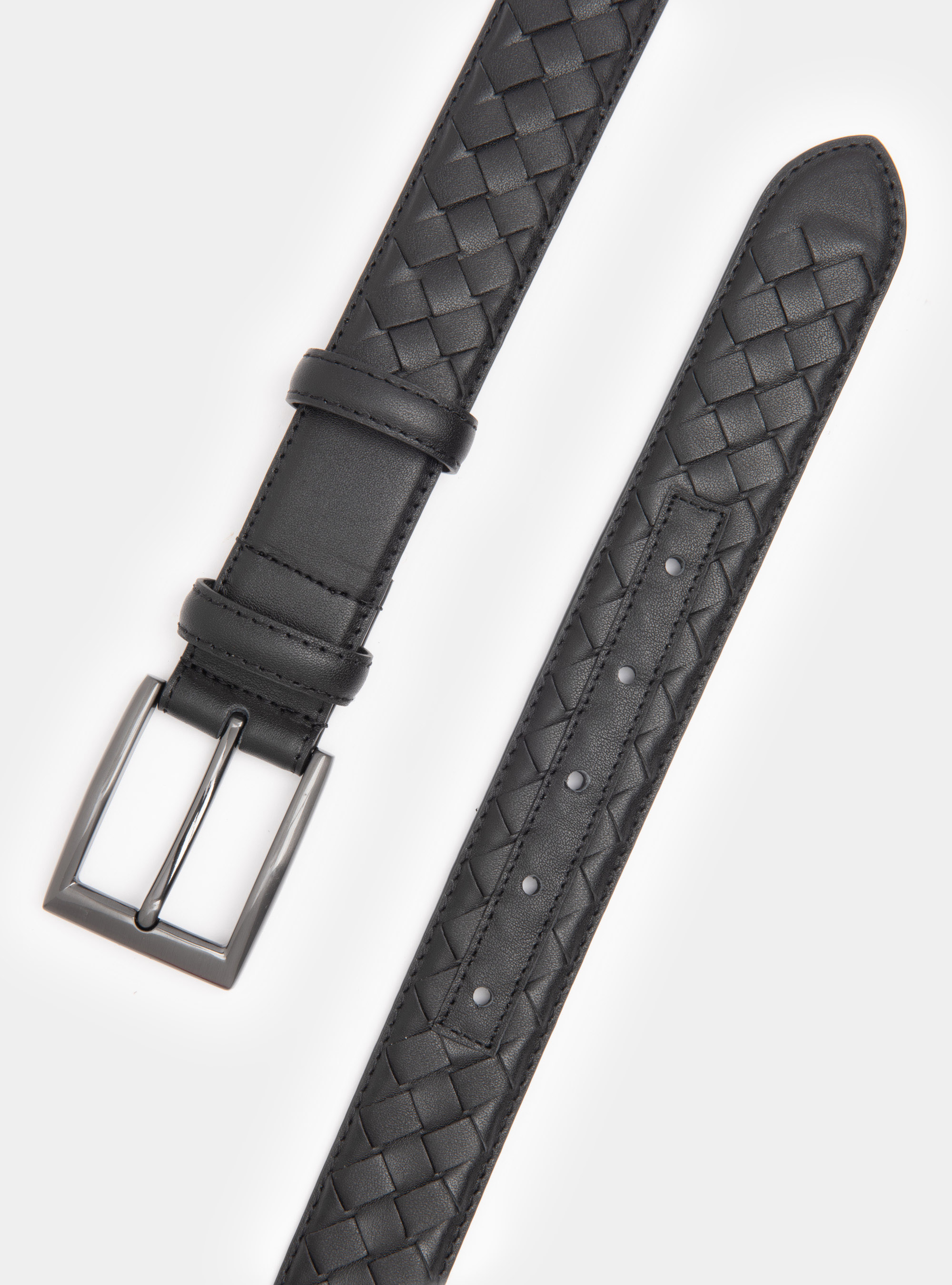 Braided leather belt, BLACK