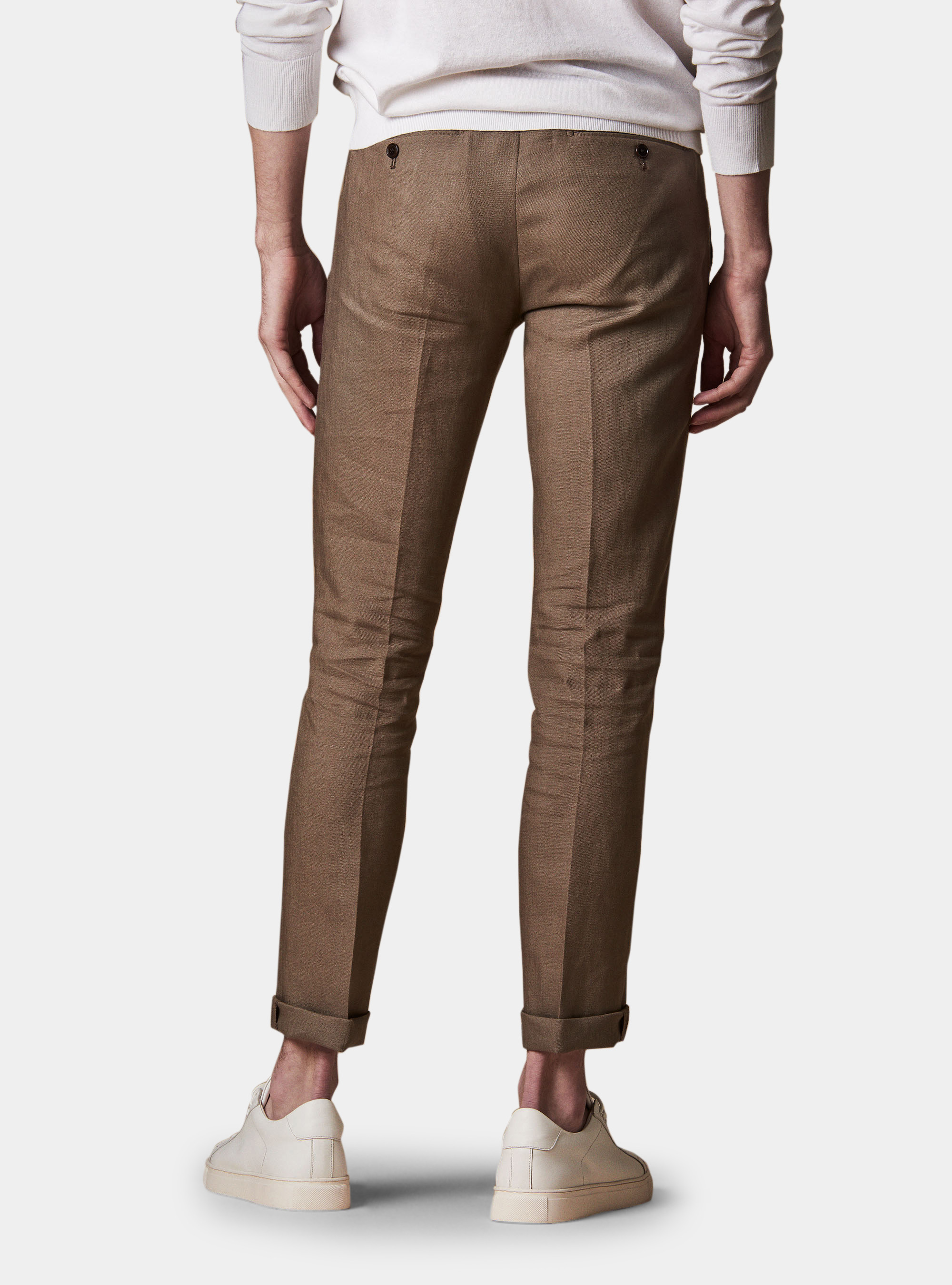 Pantalone con pince per abito in lino ritorto, FANGO