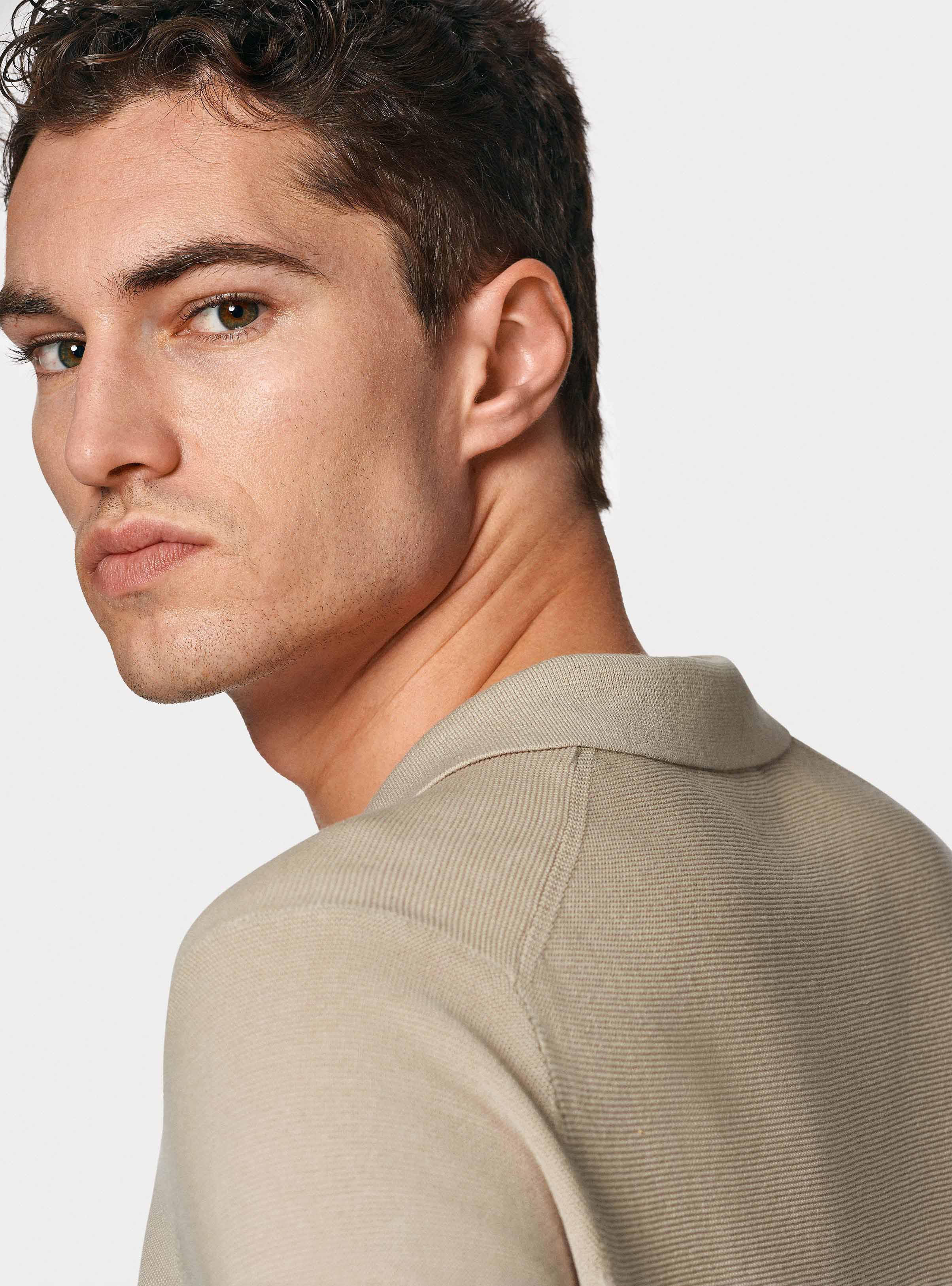 Polo in maglia links in cotone extrafine, ECRU