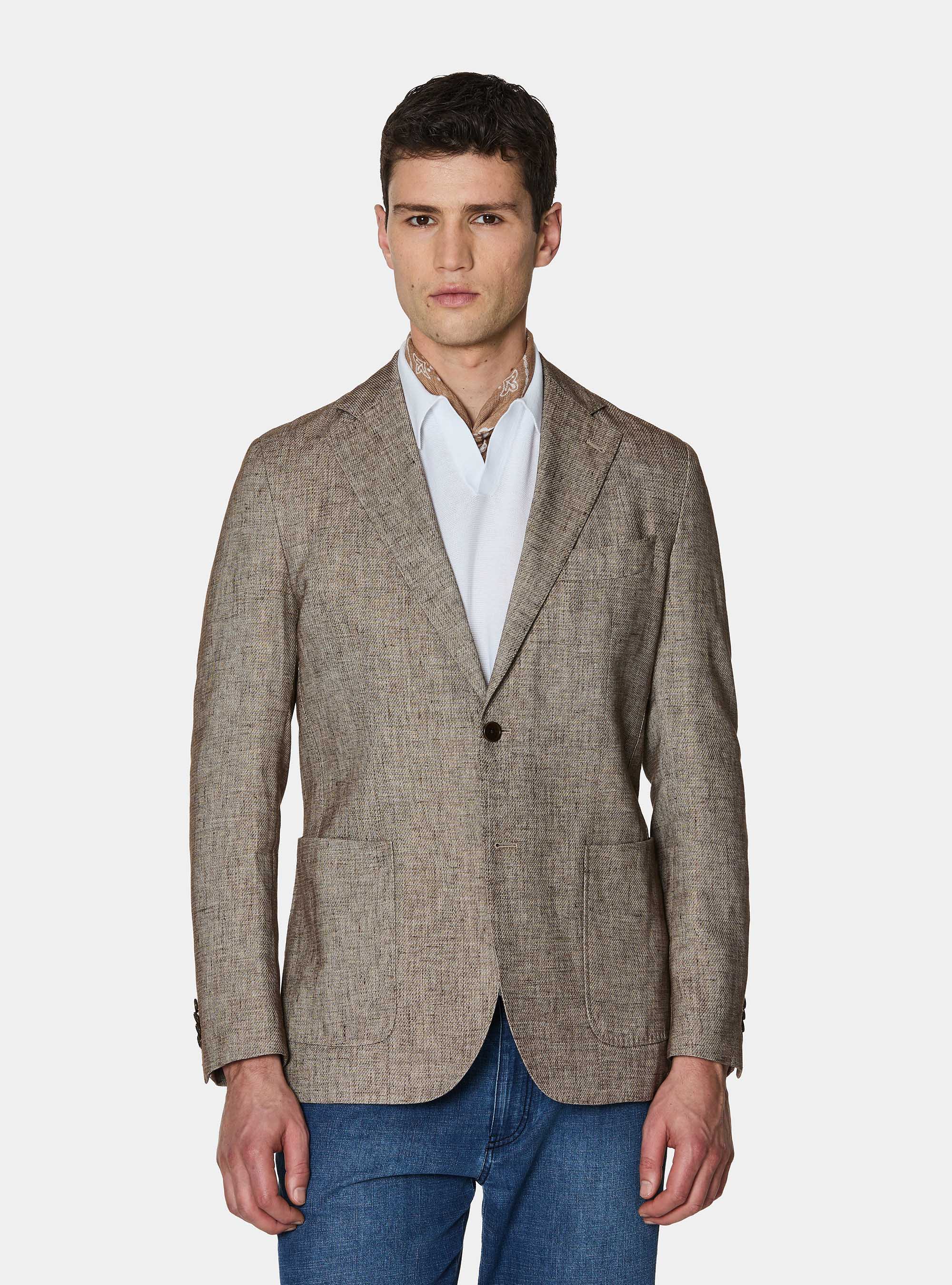 Giacca in cotone e lino fiammato, MARRONE