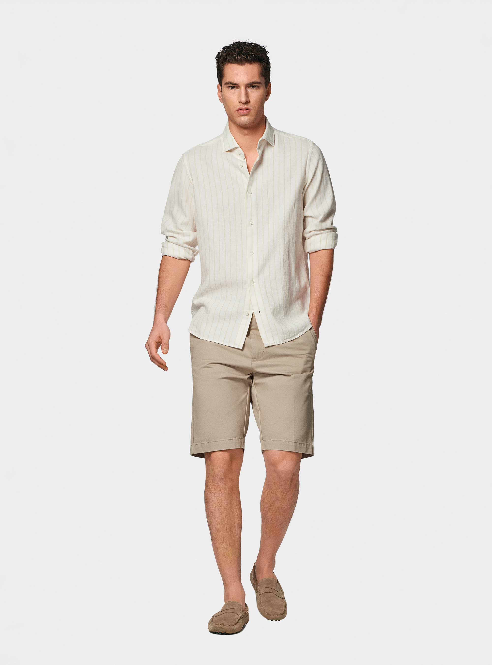 Camisa de rayas de crepé de lino y algodón, NATA