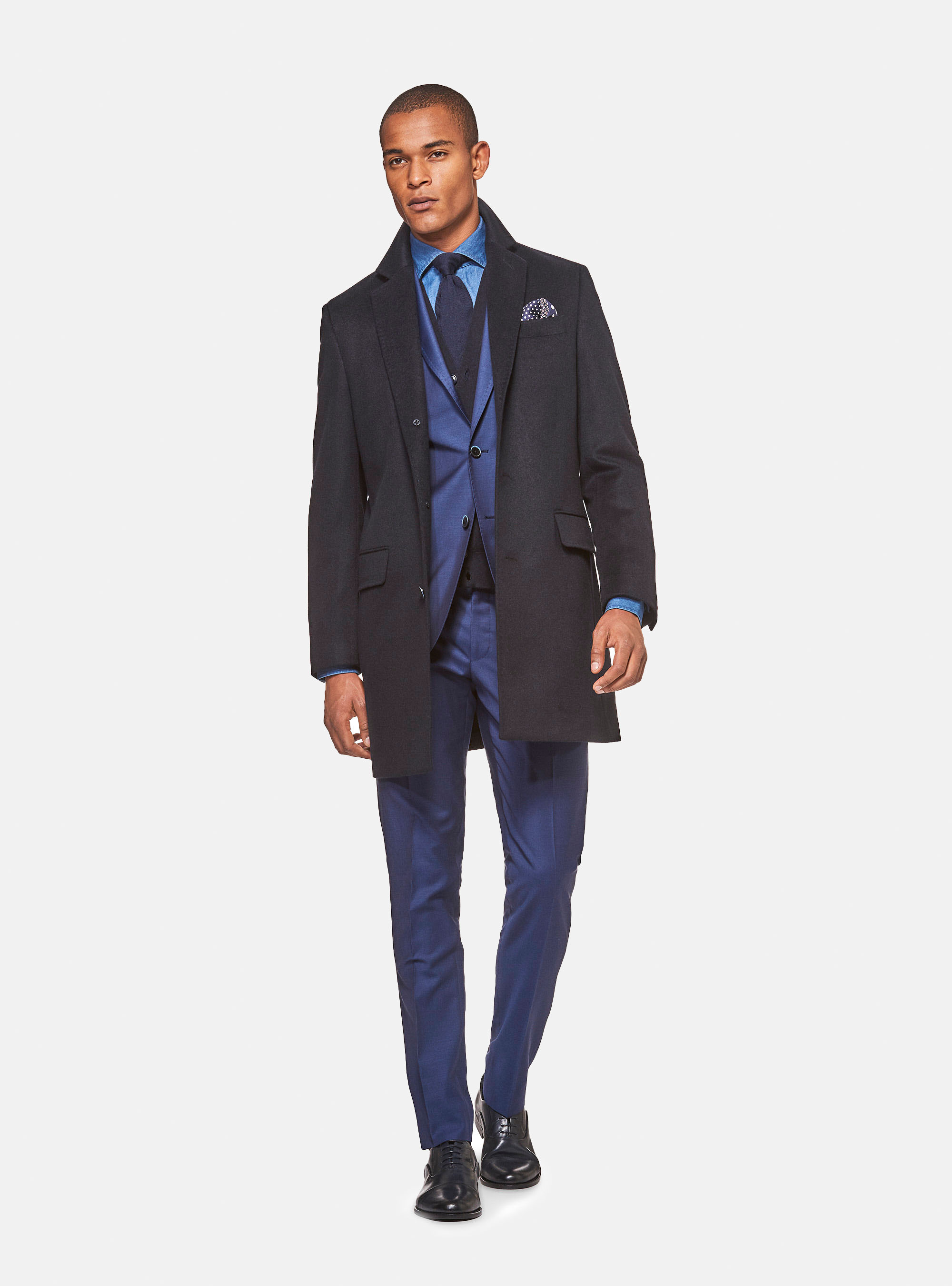 100% cashmere coat, NAVY BLUE