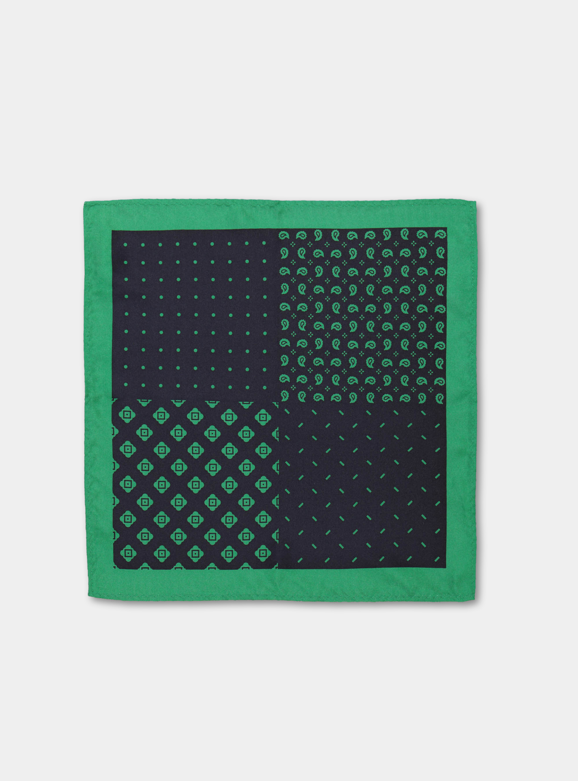 Pochette en soie imprim&eacute;e double face, VERT