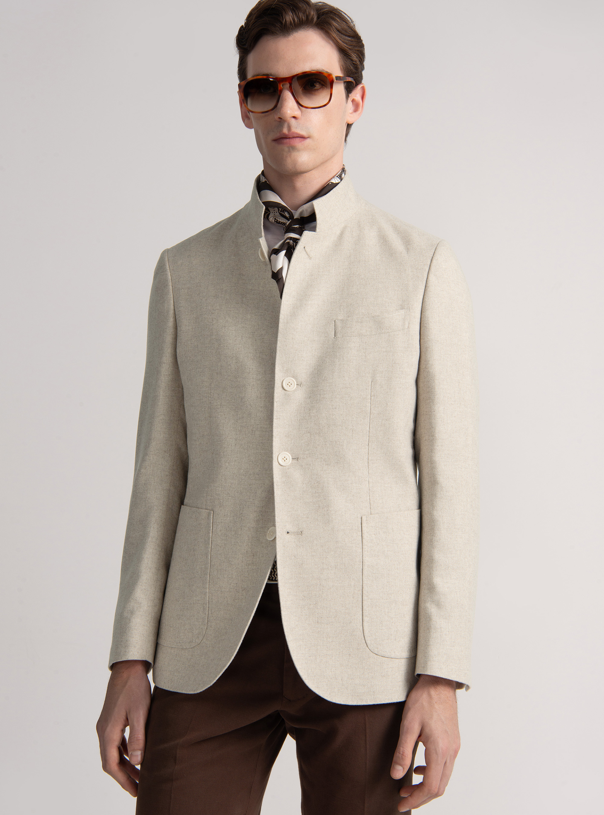 Americana coreana en franela de lana ligera, CRUDO