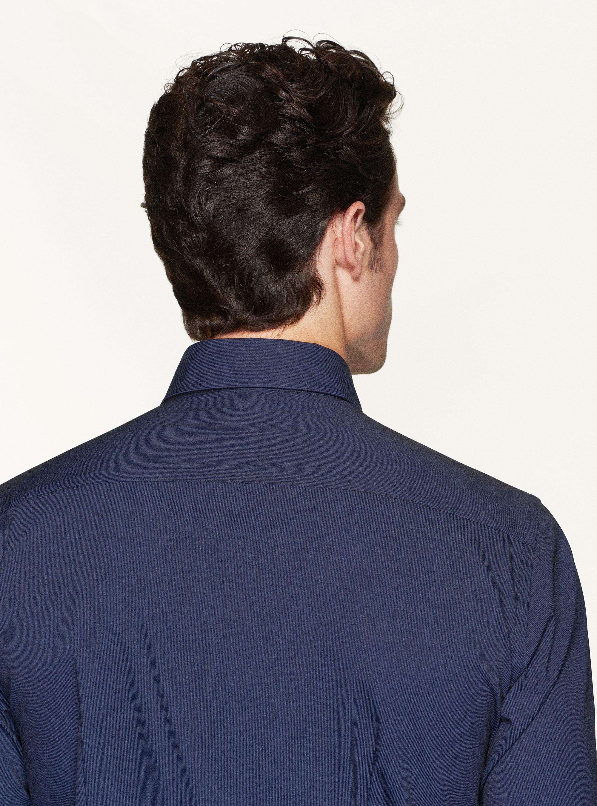 Camicia slim fit in piquest di cotone stretch, BLU NAVY