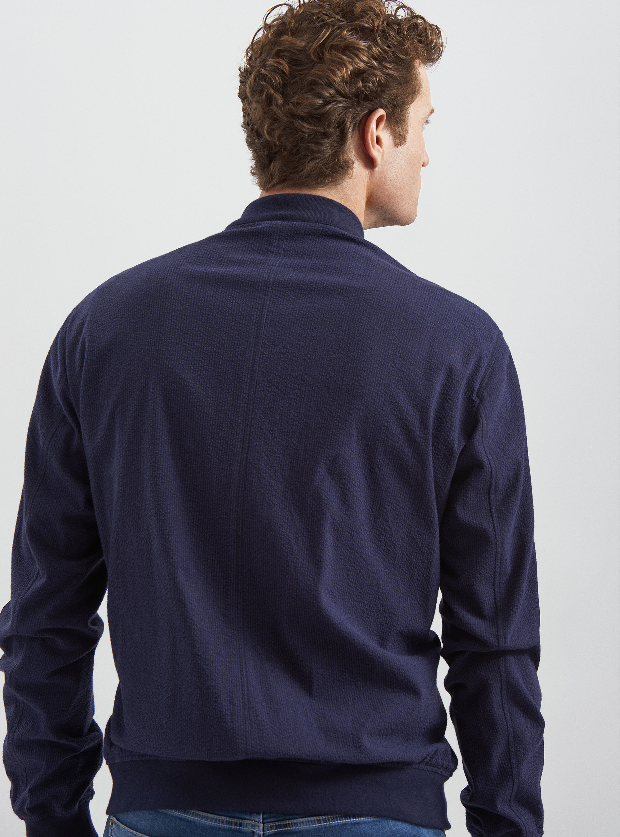 Bomber seersucker, BLU NAVY