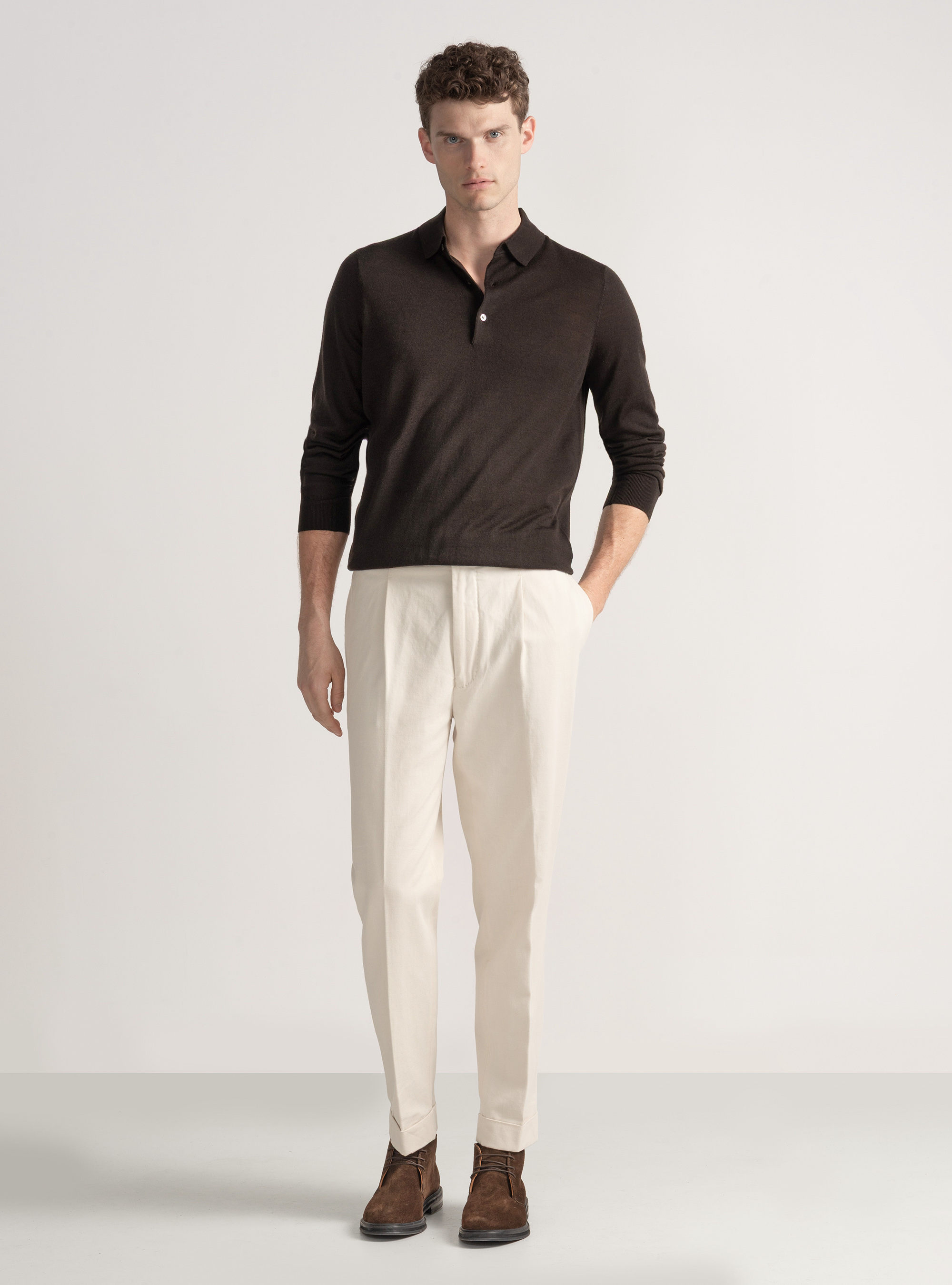 Polo de lana merina extrafina, MARRON