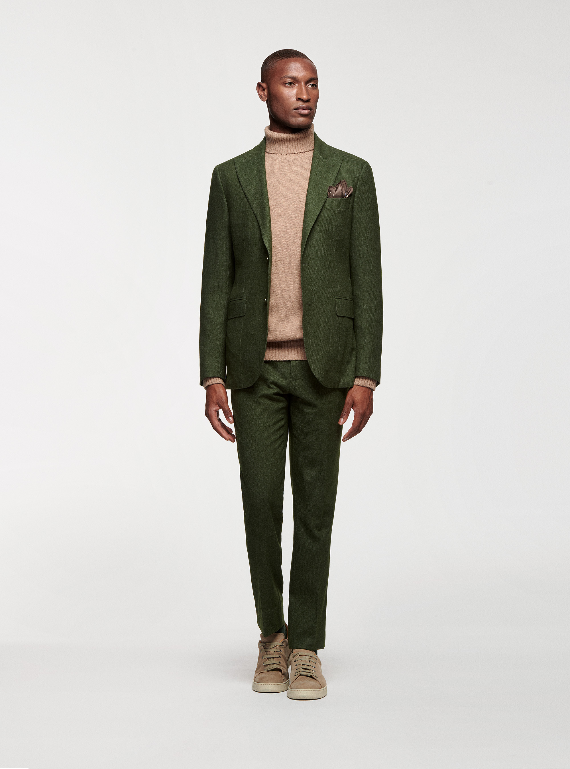 Giacca in flanella di lana Duemilagori con revers a lancia, VERDE