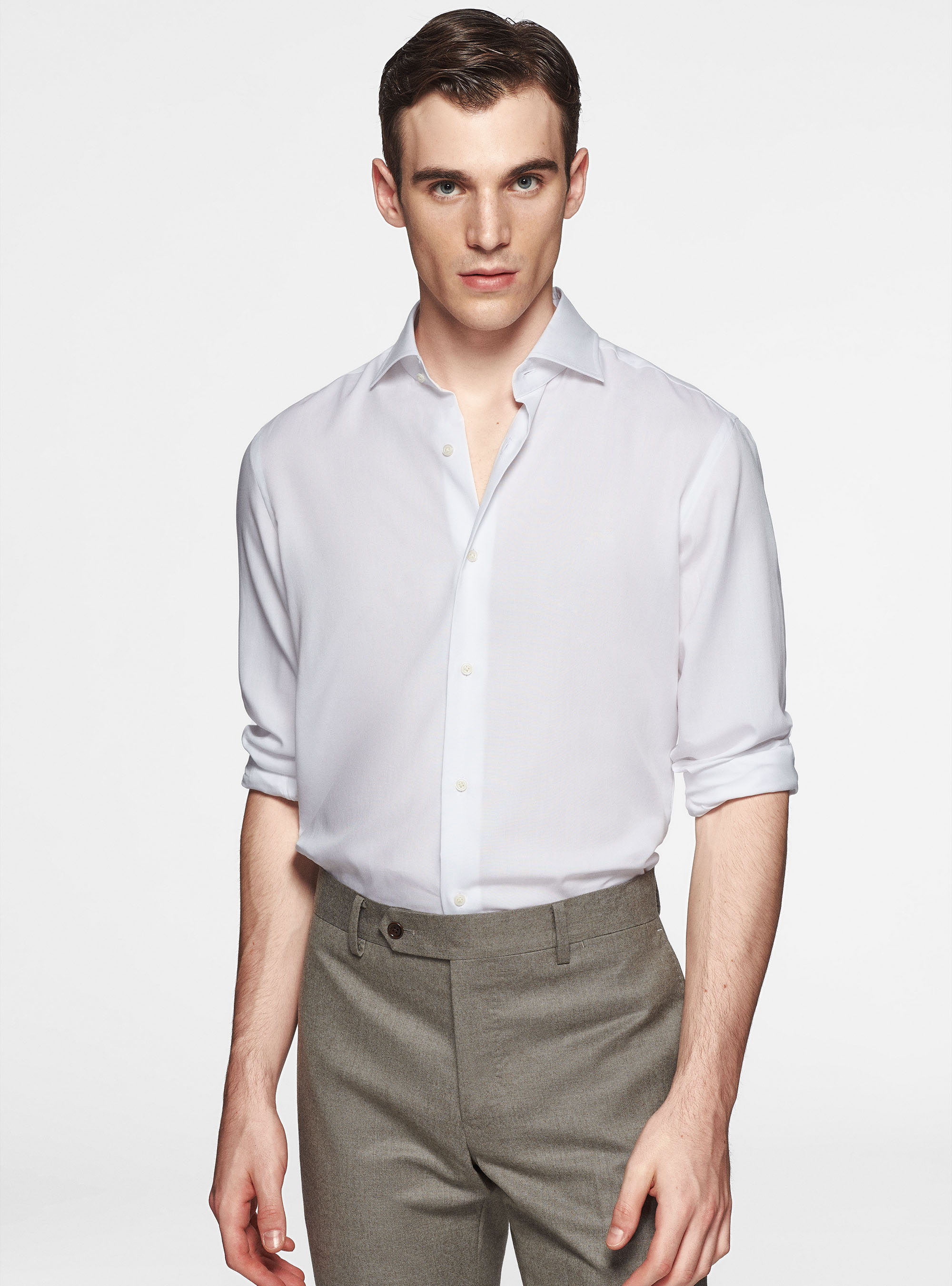 Camicia in misto cotone oxford, BIANCO