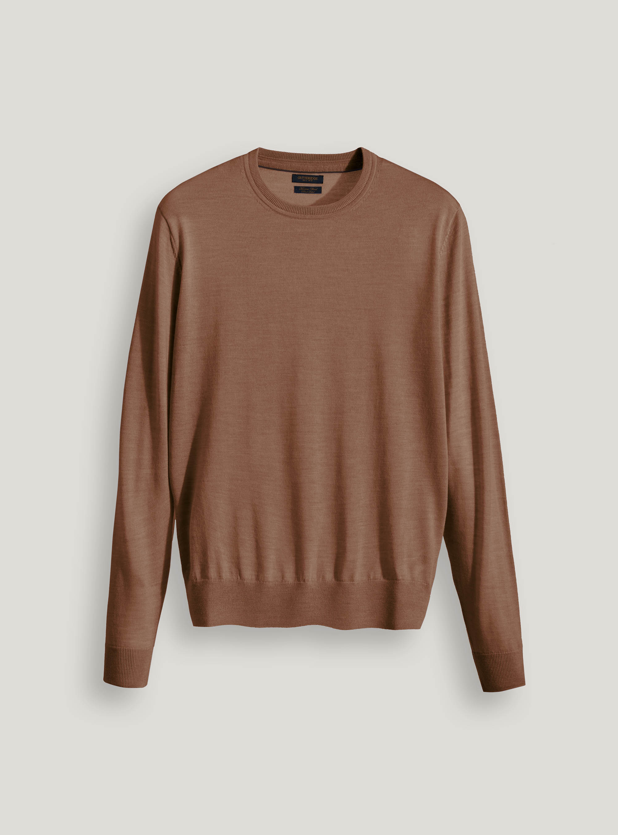 Maglia girocollo in pura lana merino extrafine, TORTORA 0542C