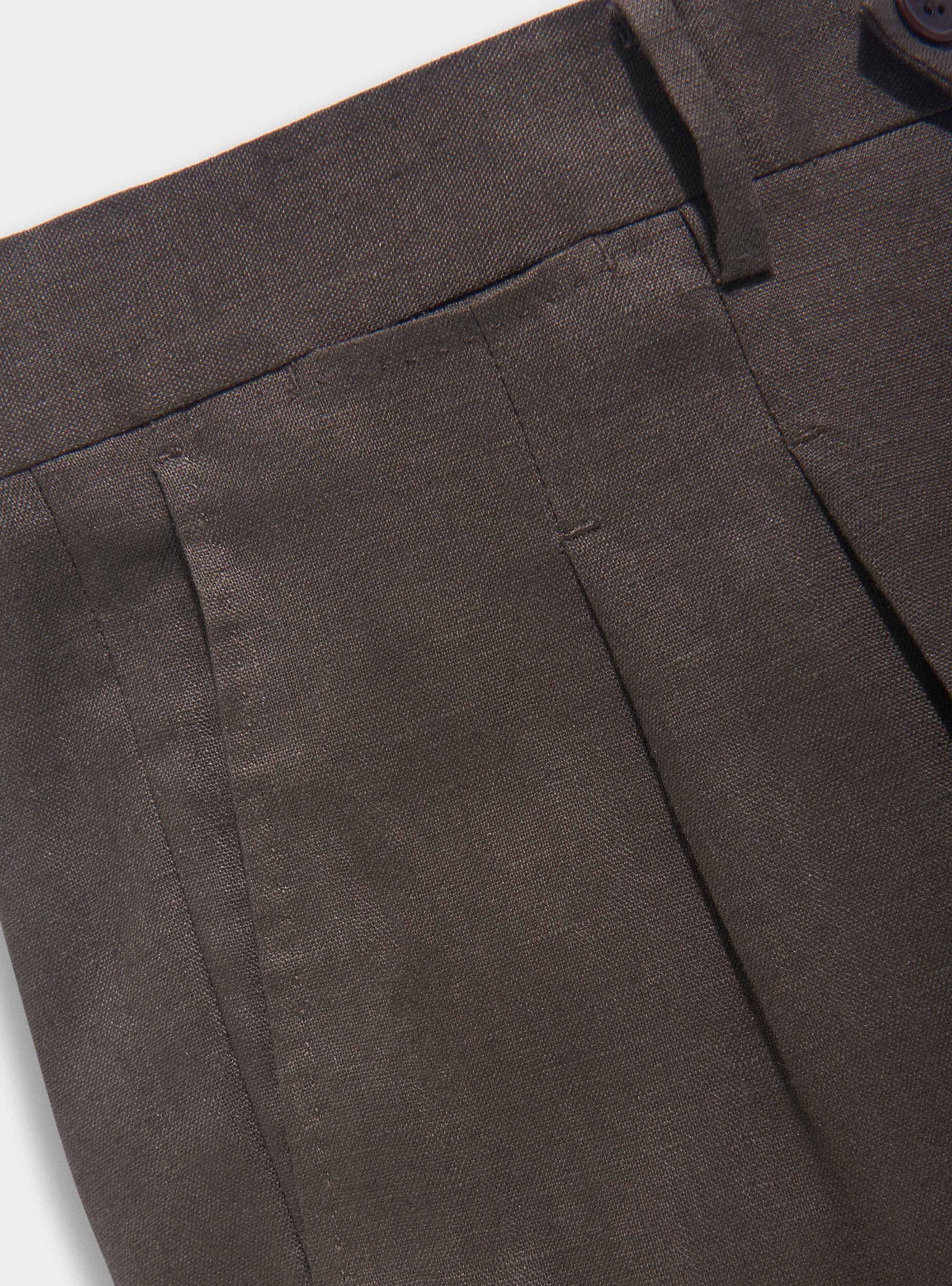 Pantaloni per abito in puro lino, MARRONE