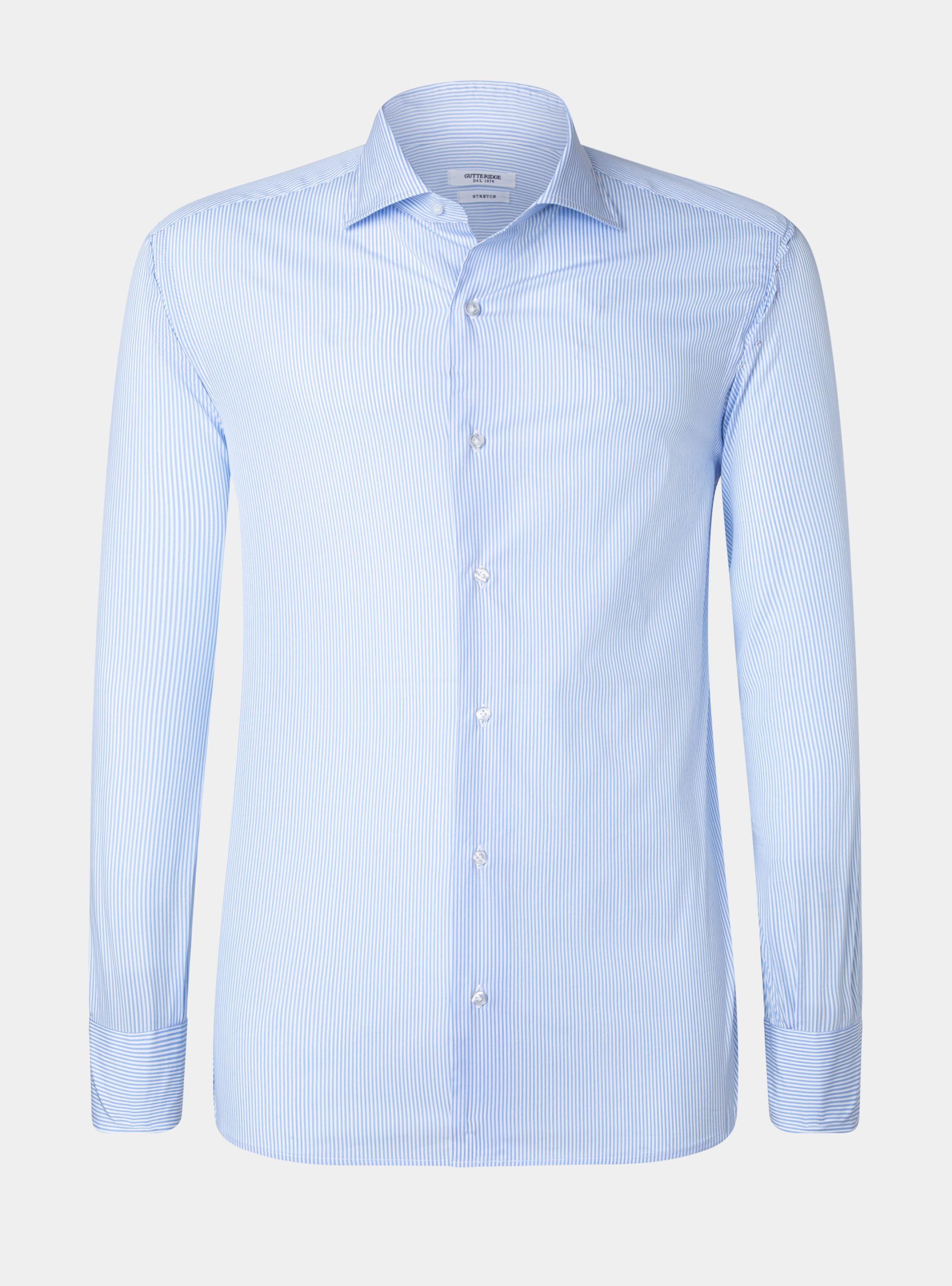Camicia slim fit in popeline stretch rigato, AZZURRO