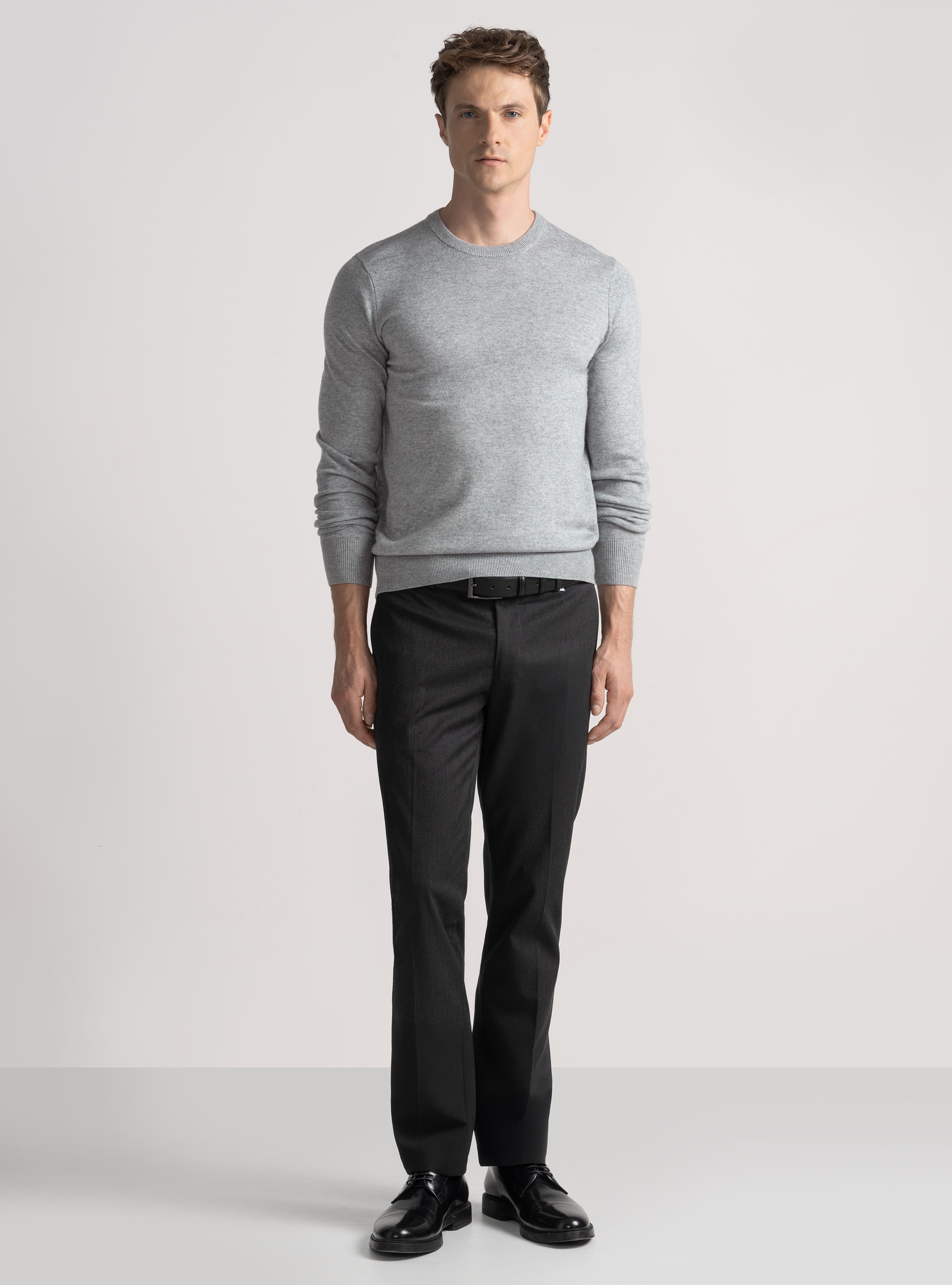 Tricot à col ras du cou en laine mélangée, GRIGIO MELANGE 0151C