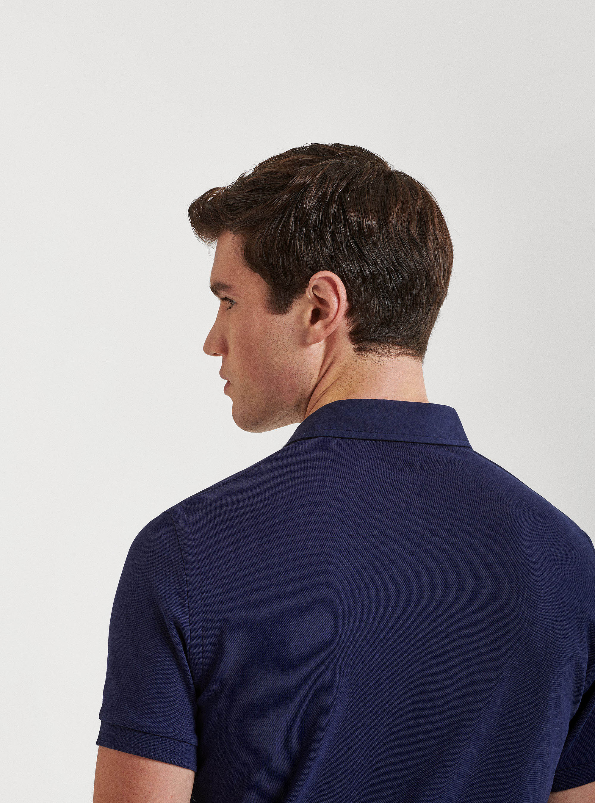 Polo in piquet con collo camicia, BLU