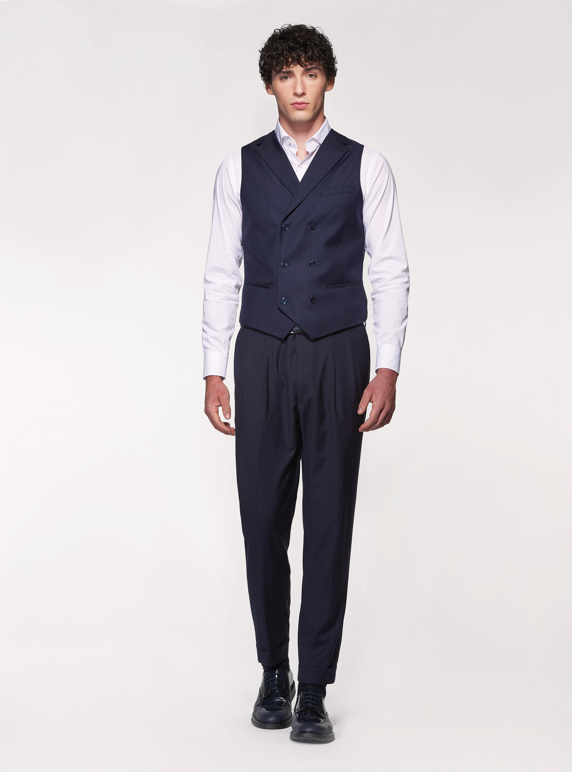 Gilet doppiopetto in pura lana superfine 110's Vitale Barberis Canonico, BLU NAVY