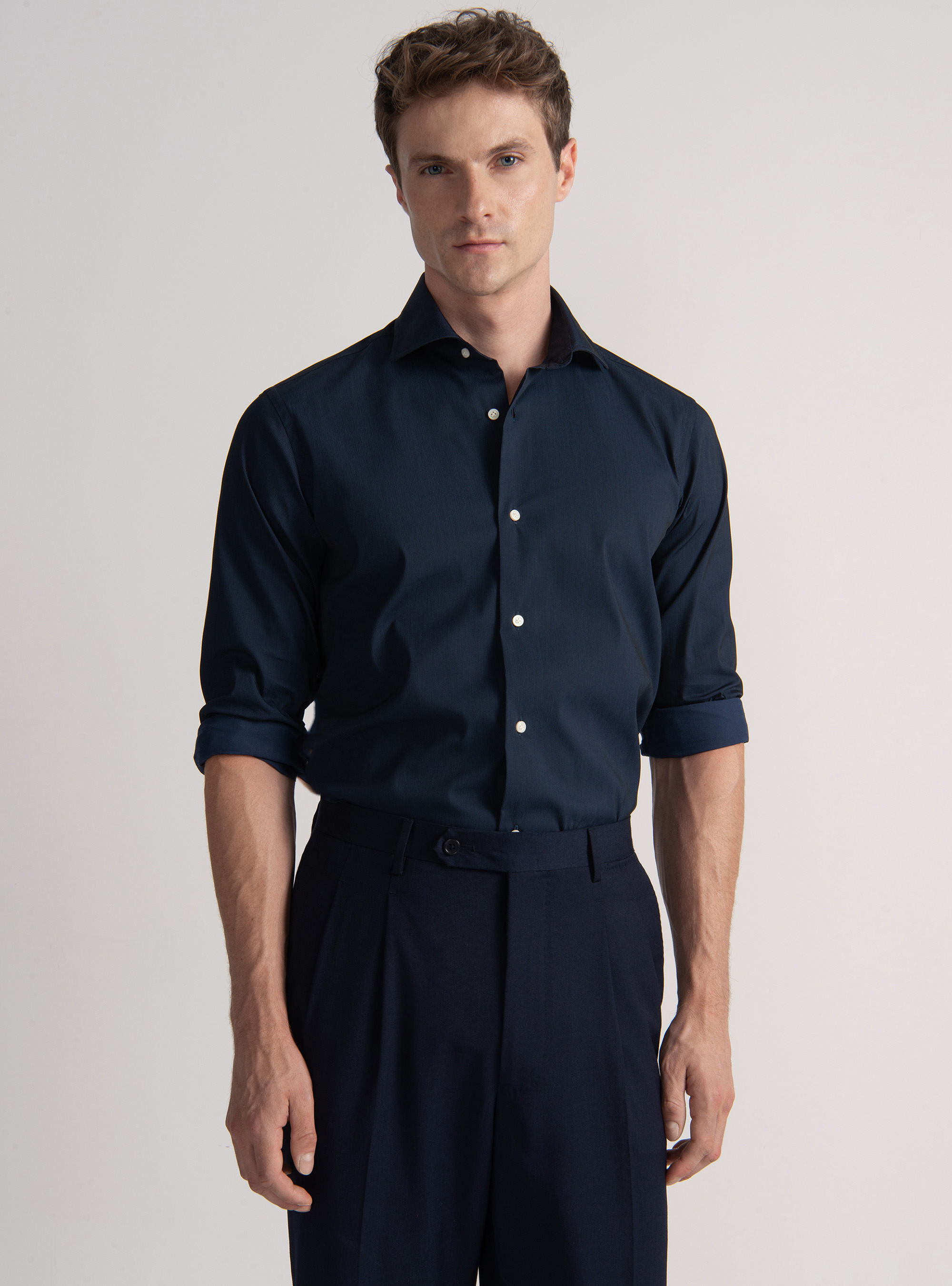 Camisa de piqu&eacute; de algod&oacute;n el&aacute;stico, AZUL MARINO