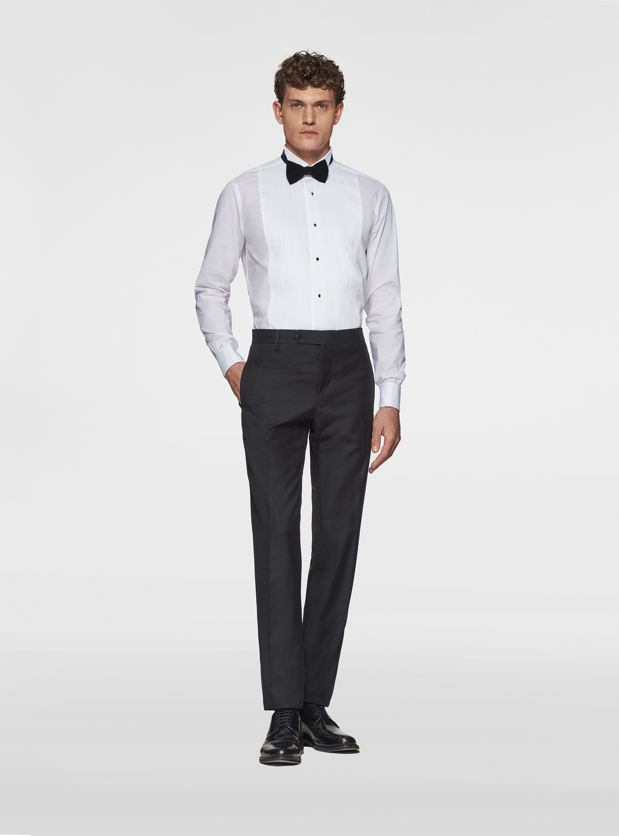 Camisa smoking diplomática de popelín elástico, BLANCO