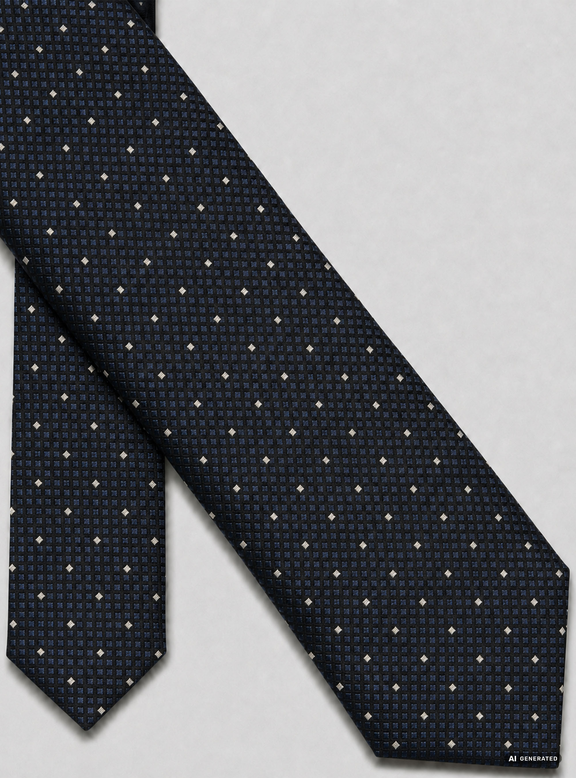 Cravatta in seta jacquard con microcheck e pois, NAVY BLUE