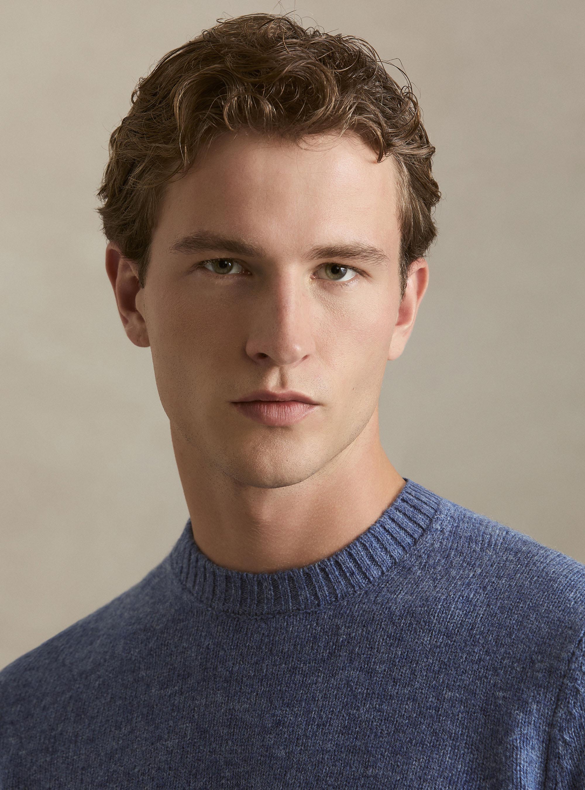Pure Shetland wool crewneck sweater, 0243C DENIM