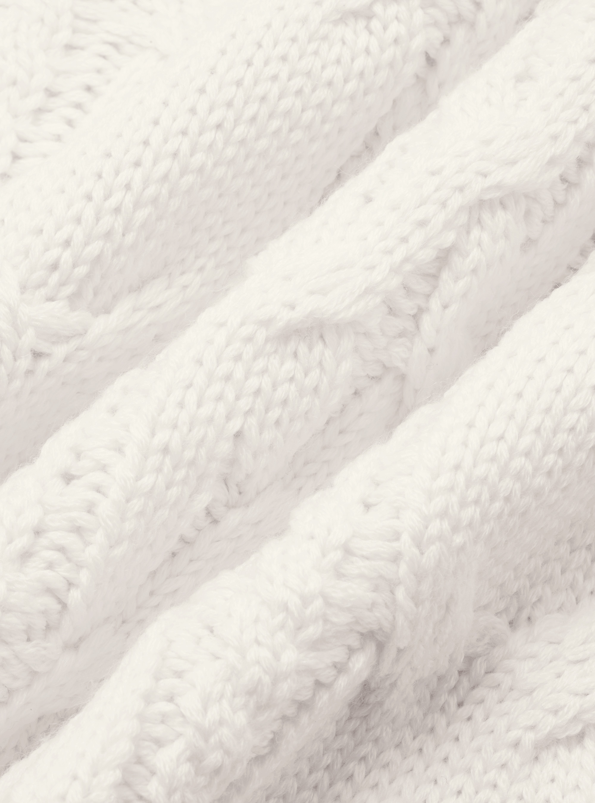 Maglia collo alto con treccione in misto lana, BIANCO