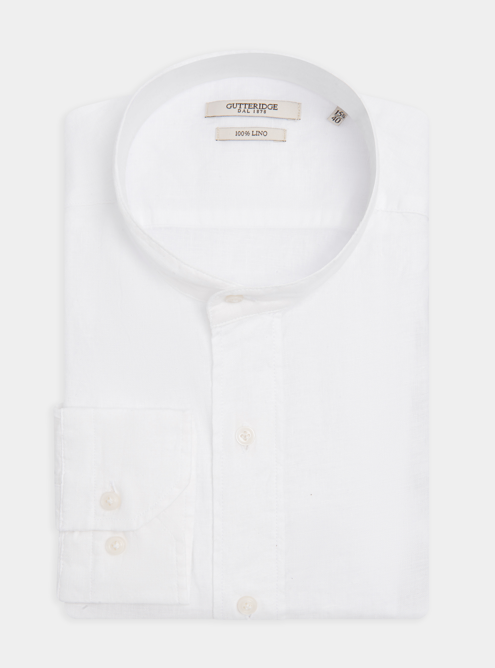 Camisa de cuello coreano 100% lino, BLANCO