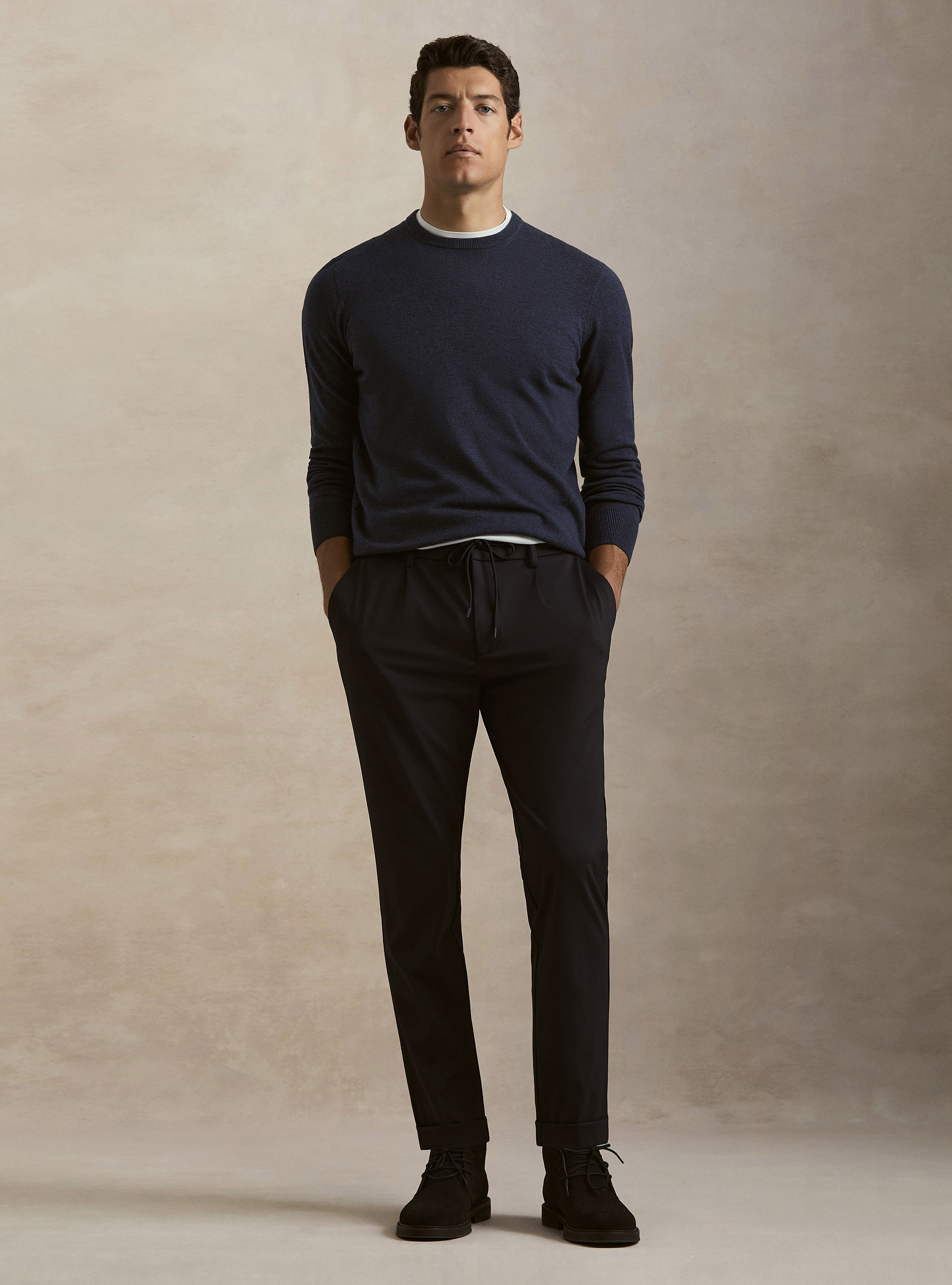 Girocollo in maglia in lana poliammide cashmere, INK