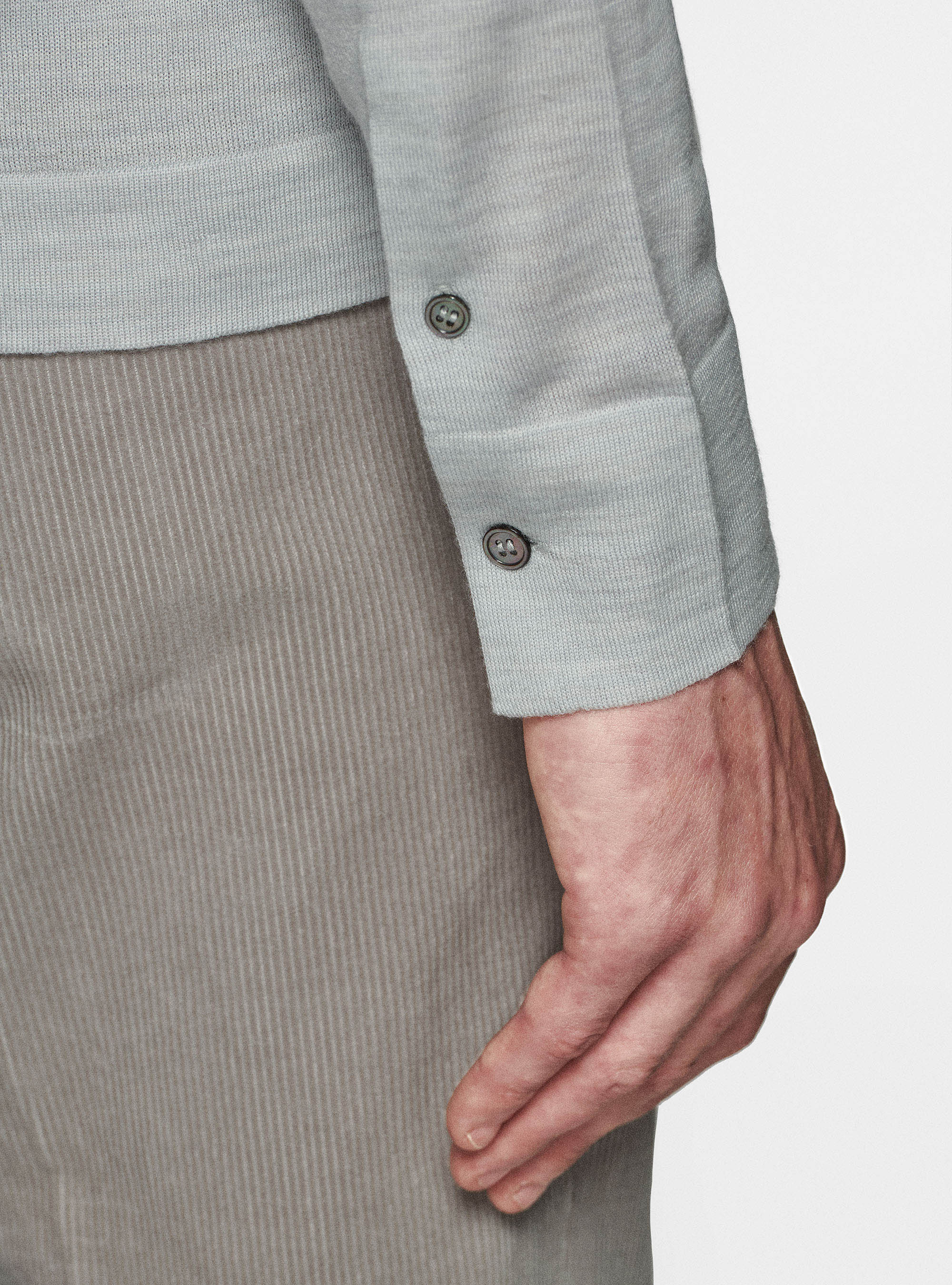 Camicia in maglia in pura lana merino extrafine, GRIGIO CHIARO MELANGE