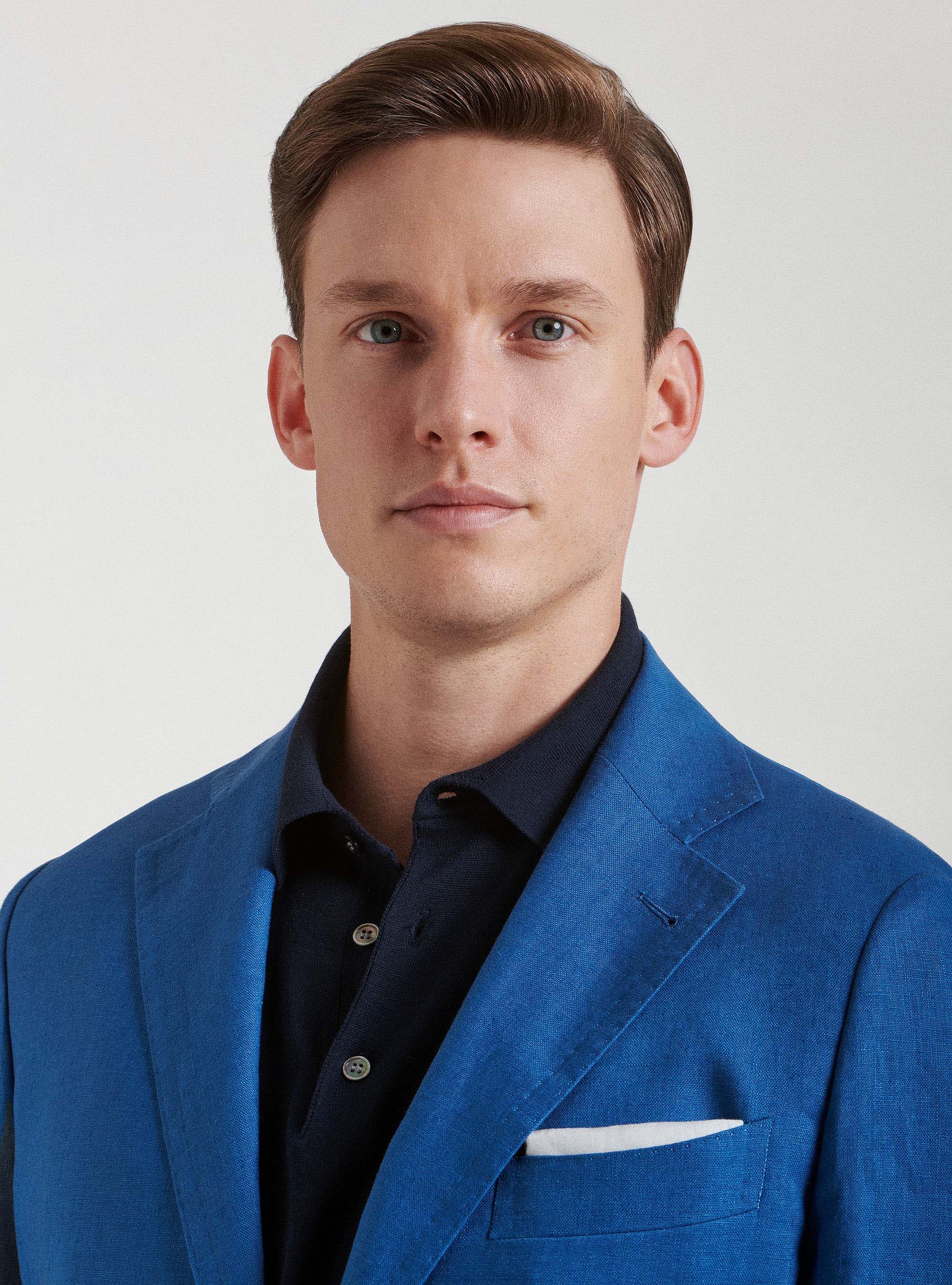 Giacca per abito in puro lino, 0226C CERULEO