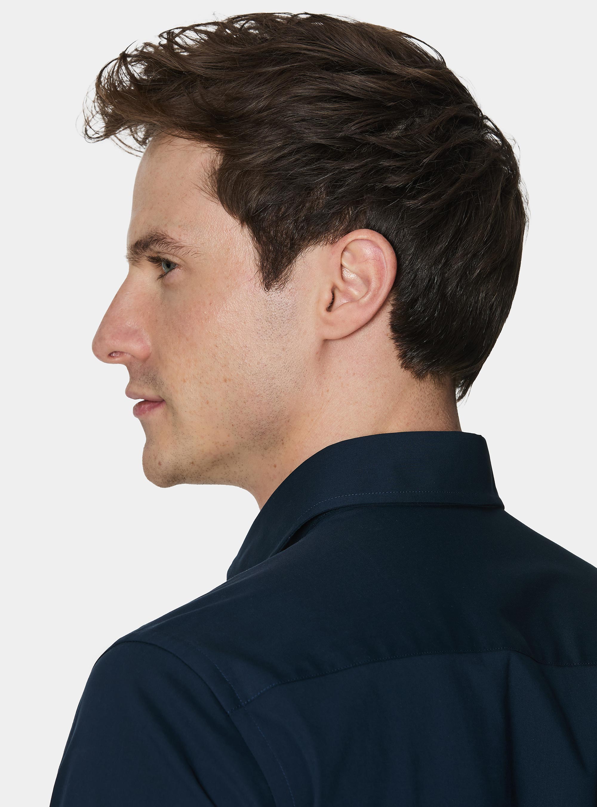 Cotton poplin stretch shirt, NAVY BLUE