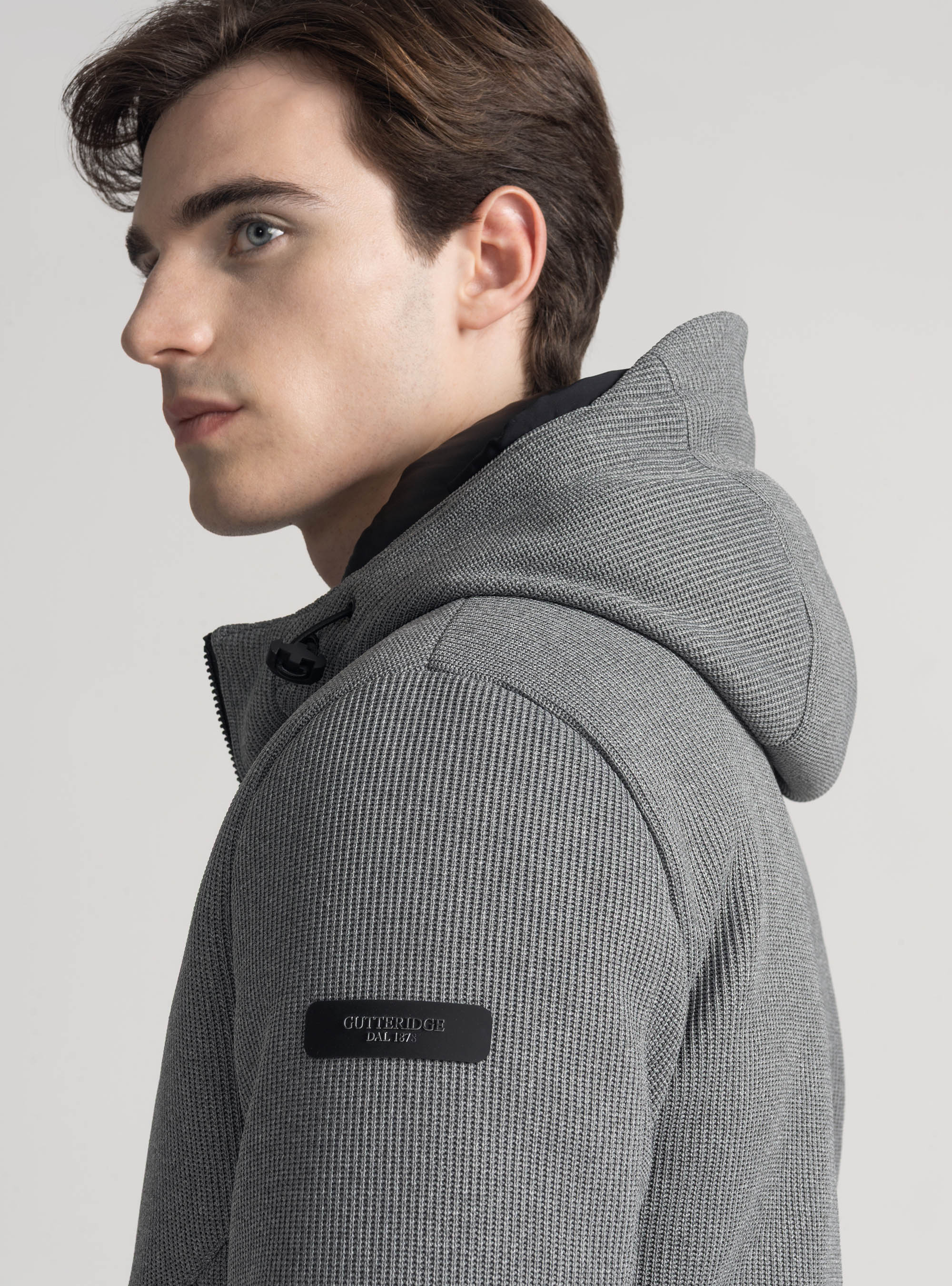 Giubbotto tecnico imbottito con cappuccio, GRIGIO MELANGE 0151C