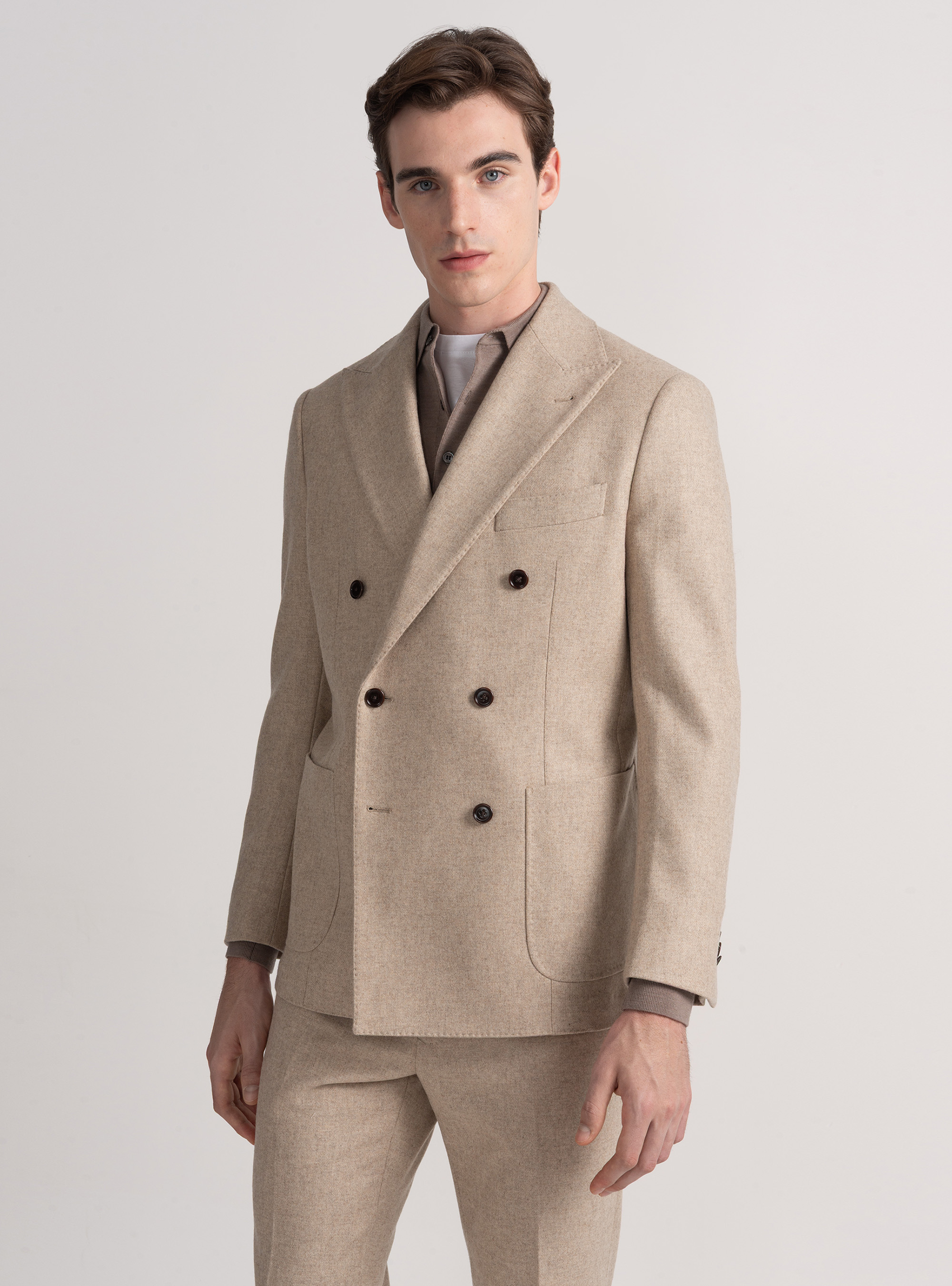 Giacca doppiopetto in flanella di lana, SABBIA