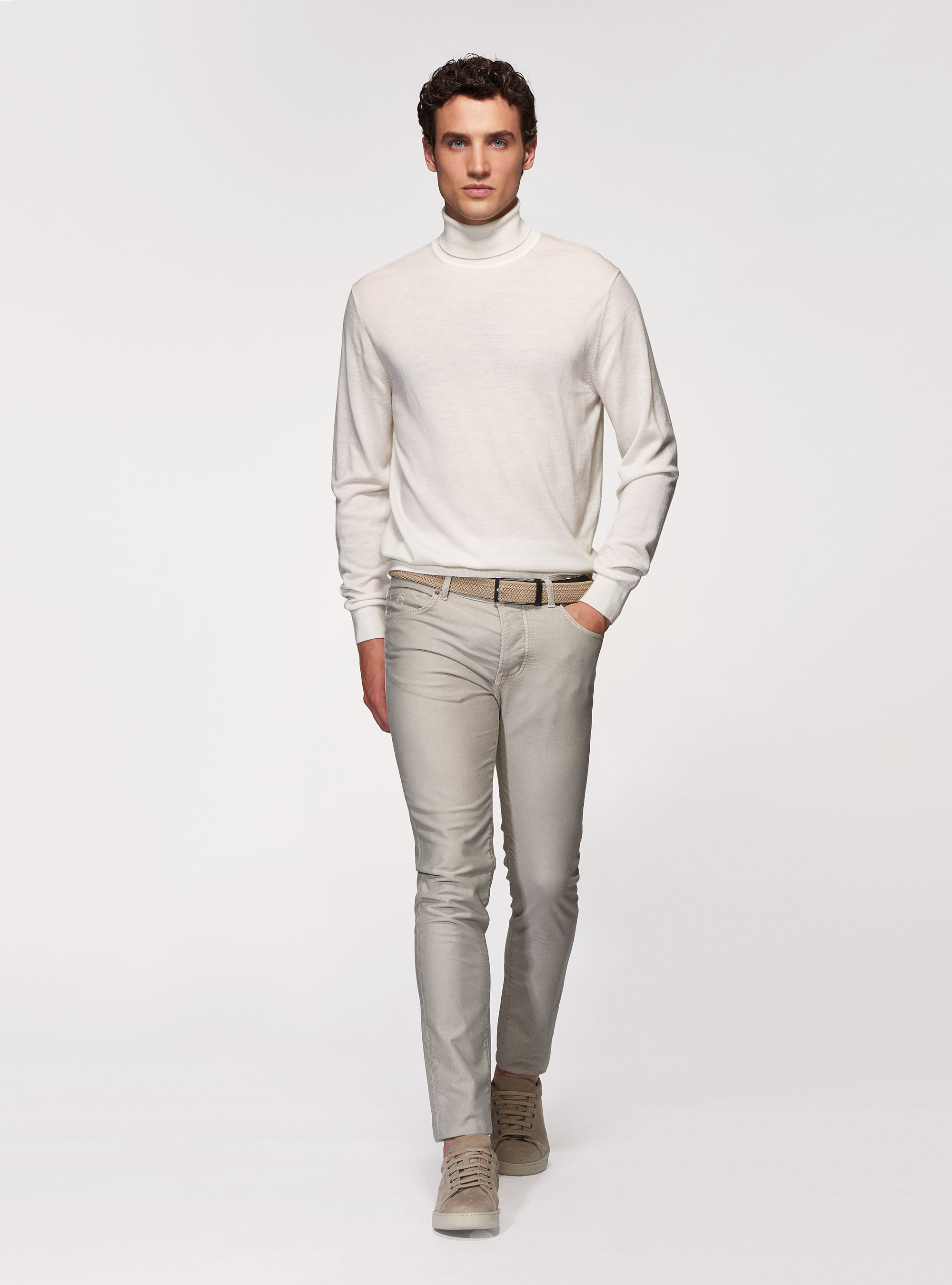 Pantaloni 5 tasche in twill garment dyed, ECRU