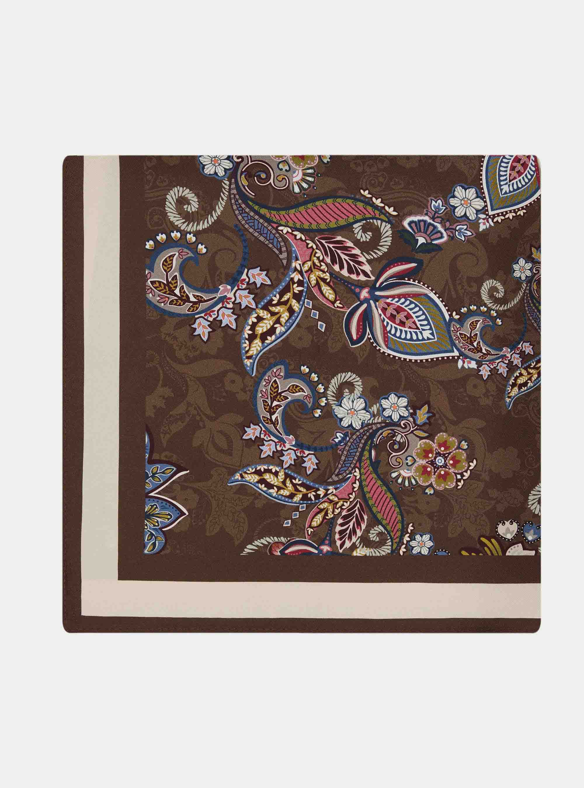 Foulard in seta stampato fantasia floreale, BROWN