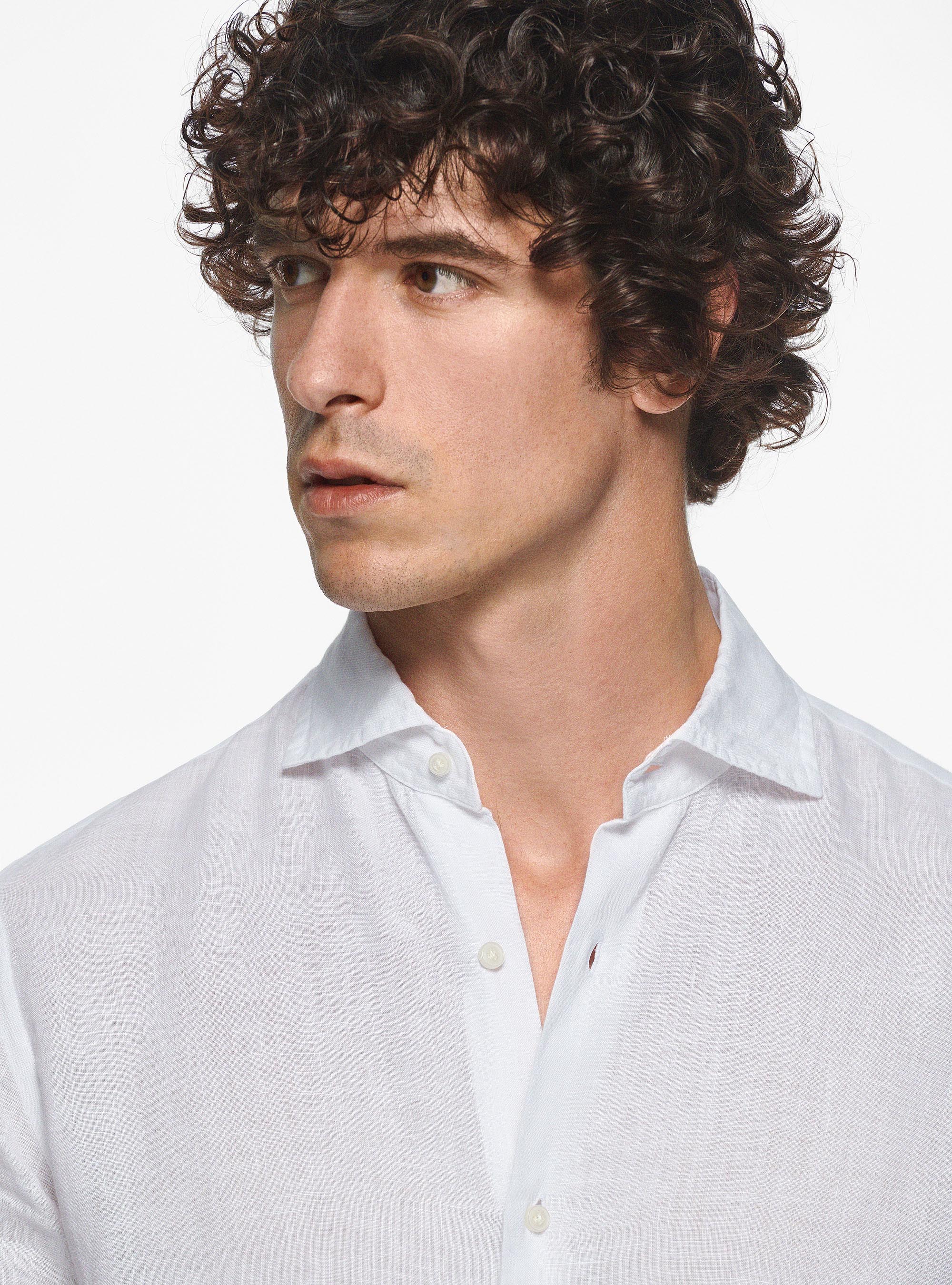 Camisa de lino puro, BLANCO