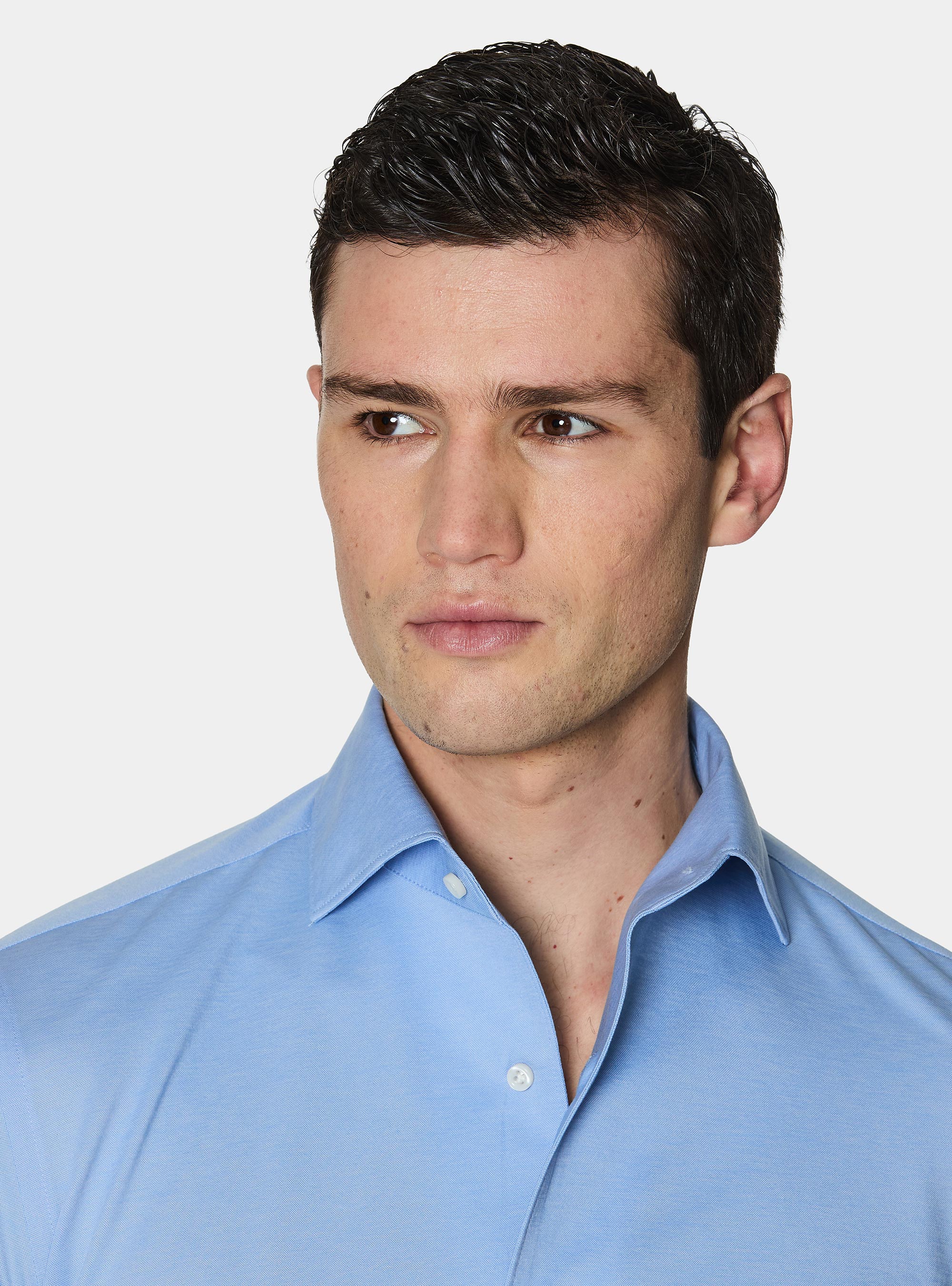 Camicia in jersey misto cotone paramontura, AZZURRO
