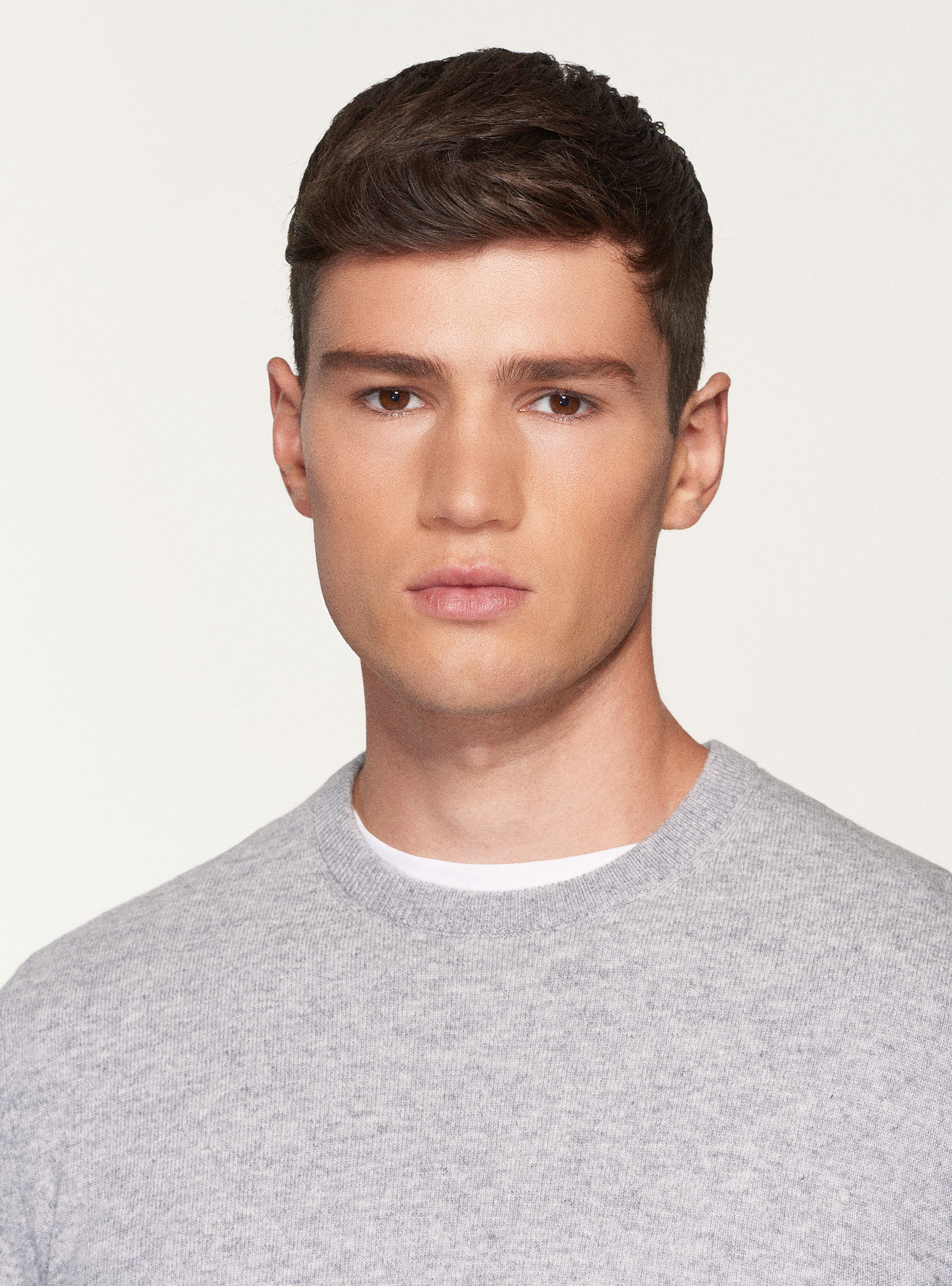 Maglia girocollo in lana lambswool e cashmere, GRIGIO MELANGE 0151C